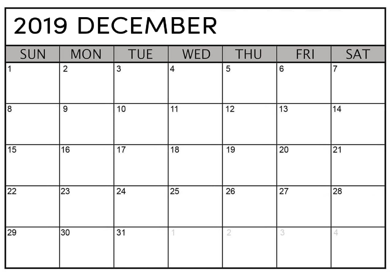 Blank December 2019 Calendar Page - Free Printable Calendar