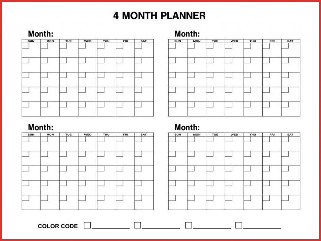 Blank Four Month Calendar Template | Beauty Calendar