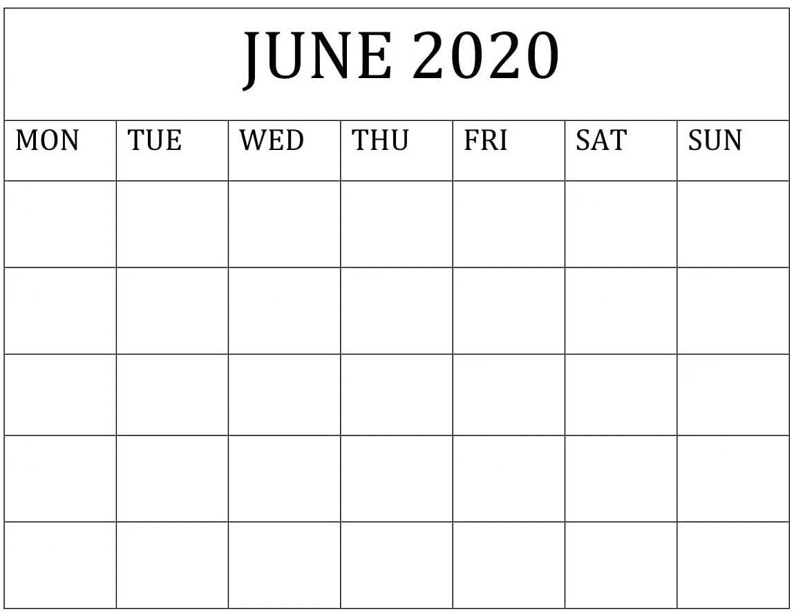 Blank June 2020 Calendar Word,pdf Template – Free Latest