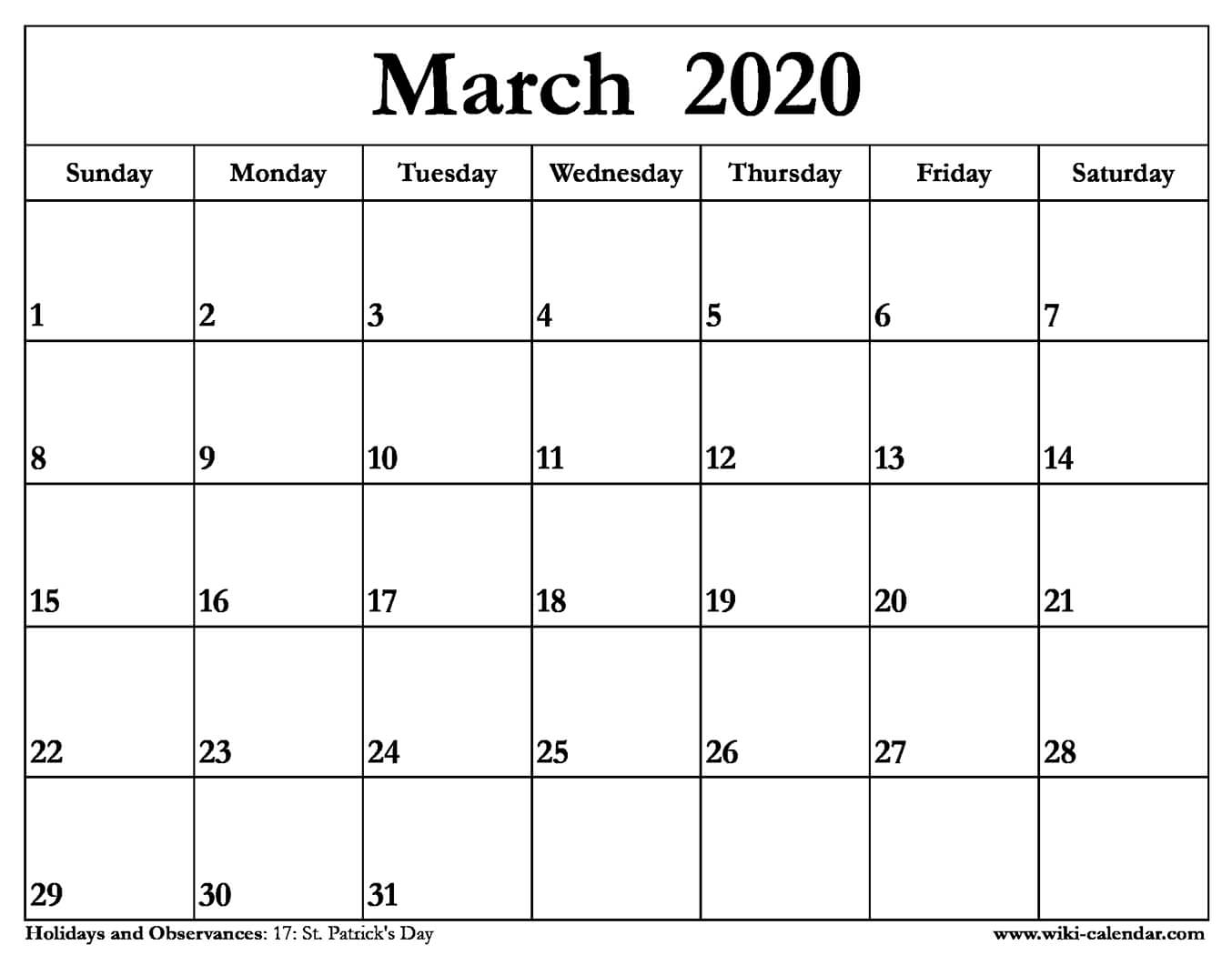 Blank March Calendar 2020 - Colona.rsd7