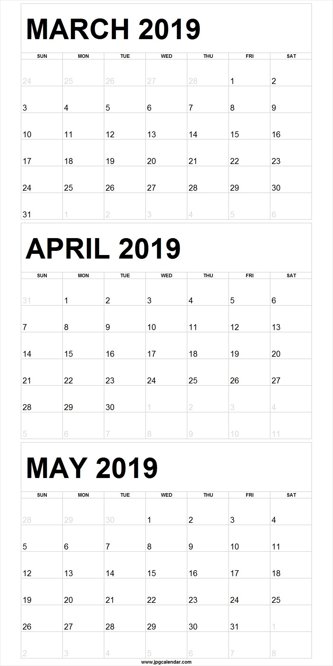 Blank March To May 2019 Calendar Printable #march #april