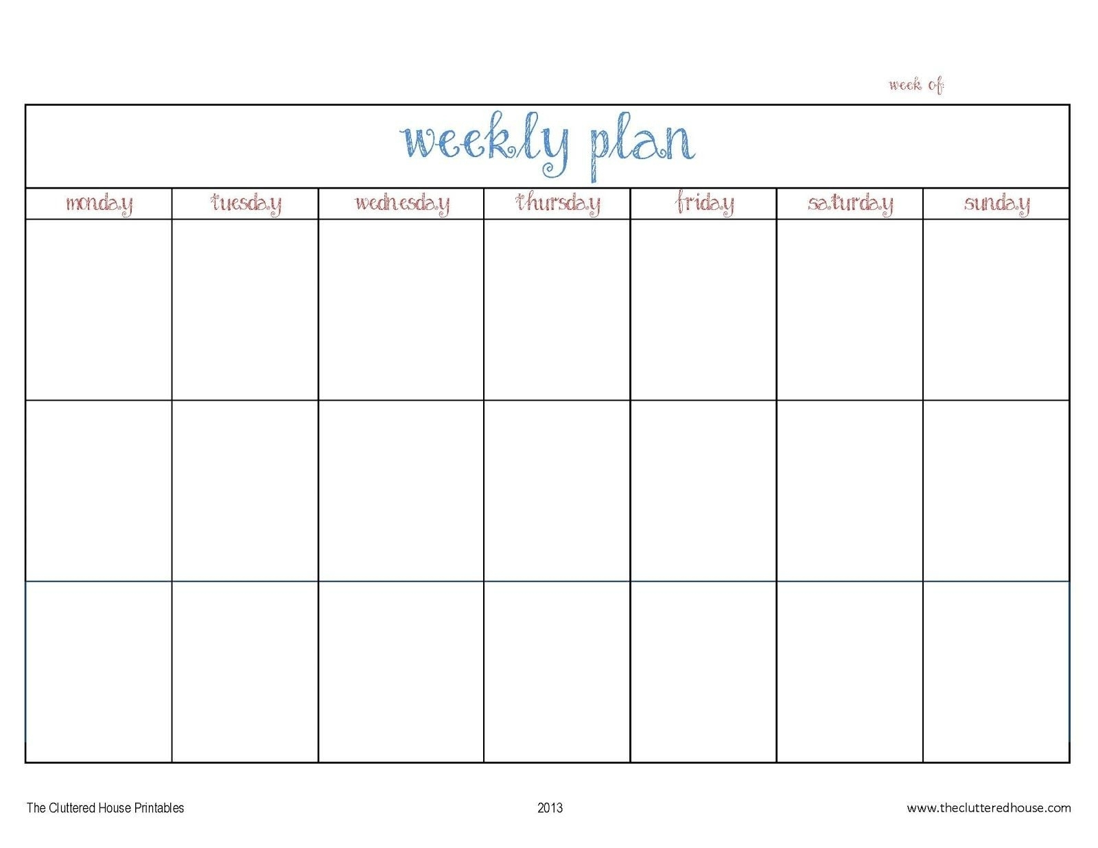 Blank Monday Through Friday Calendar Template | Monthly
