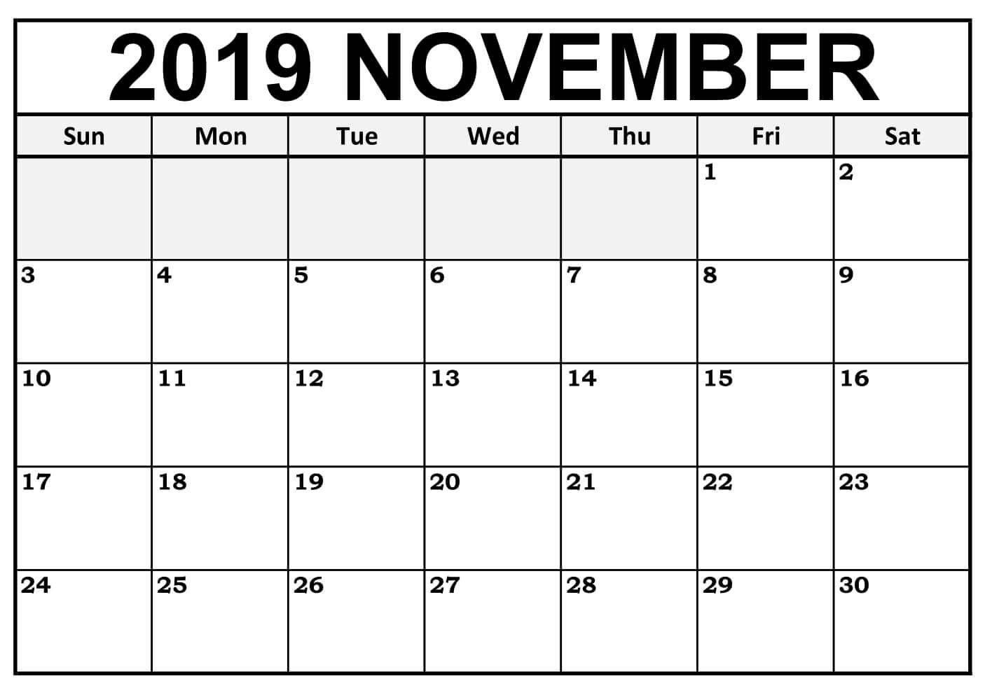 Blank November 2019 Calendar Editable - Free August 2019