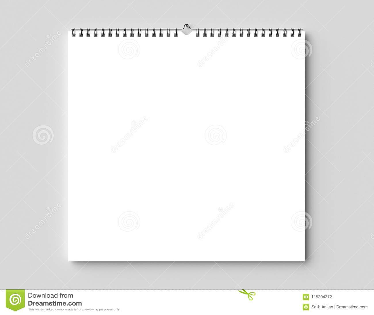 Blank Spiral Binding Wall Calendar Mock Up On Dry Wall. 3D