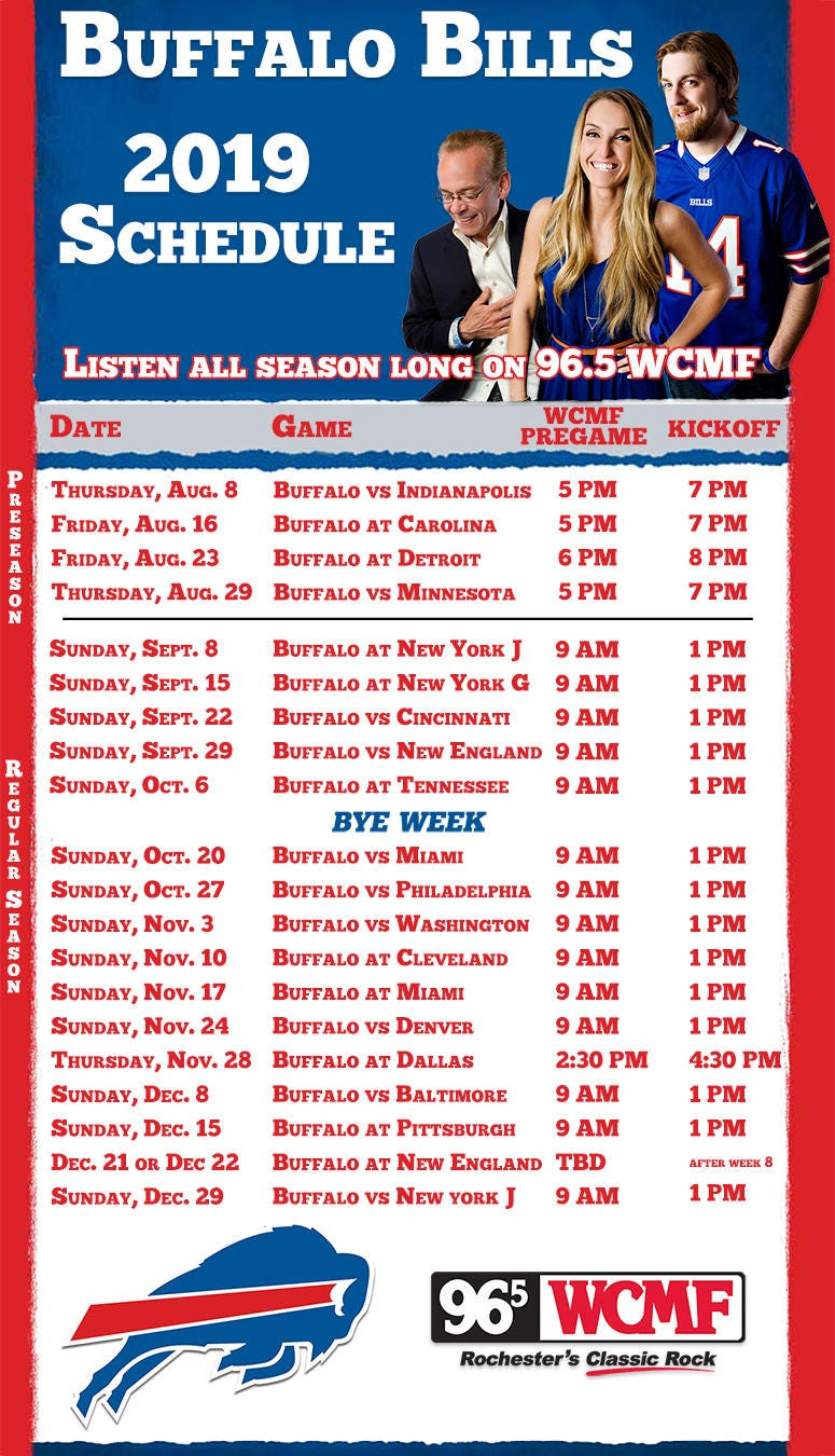 Buffalo Bills 2019 Season Schedule | 96.5 Wcmf