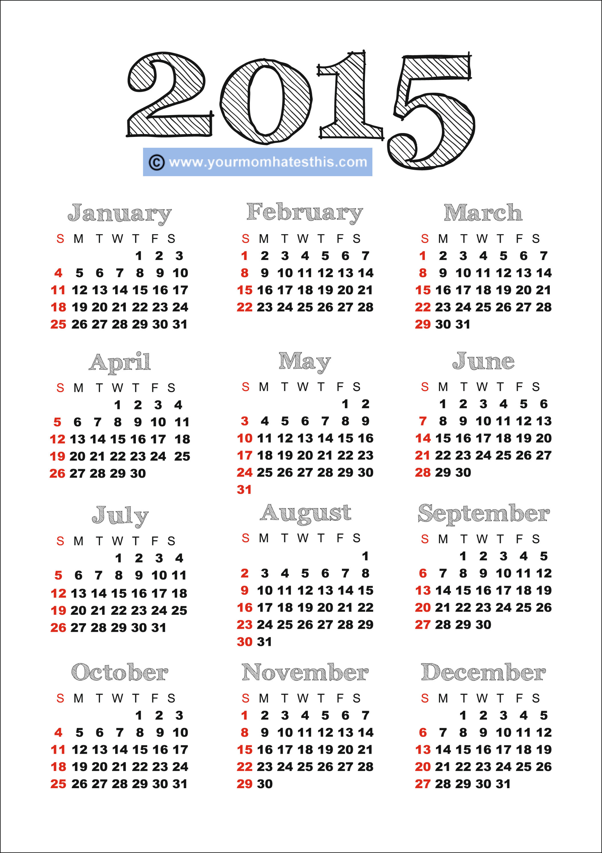 Calendar 2015 Free To Print - Tunu.redmini.co