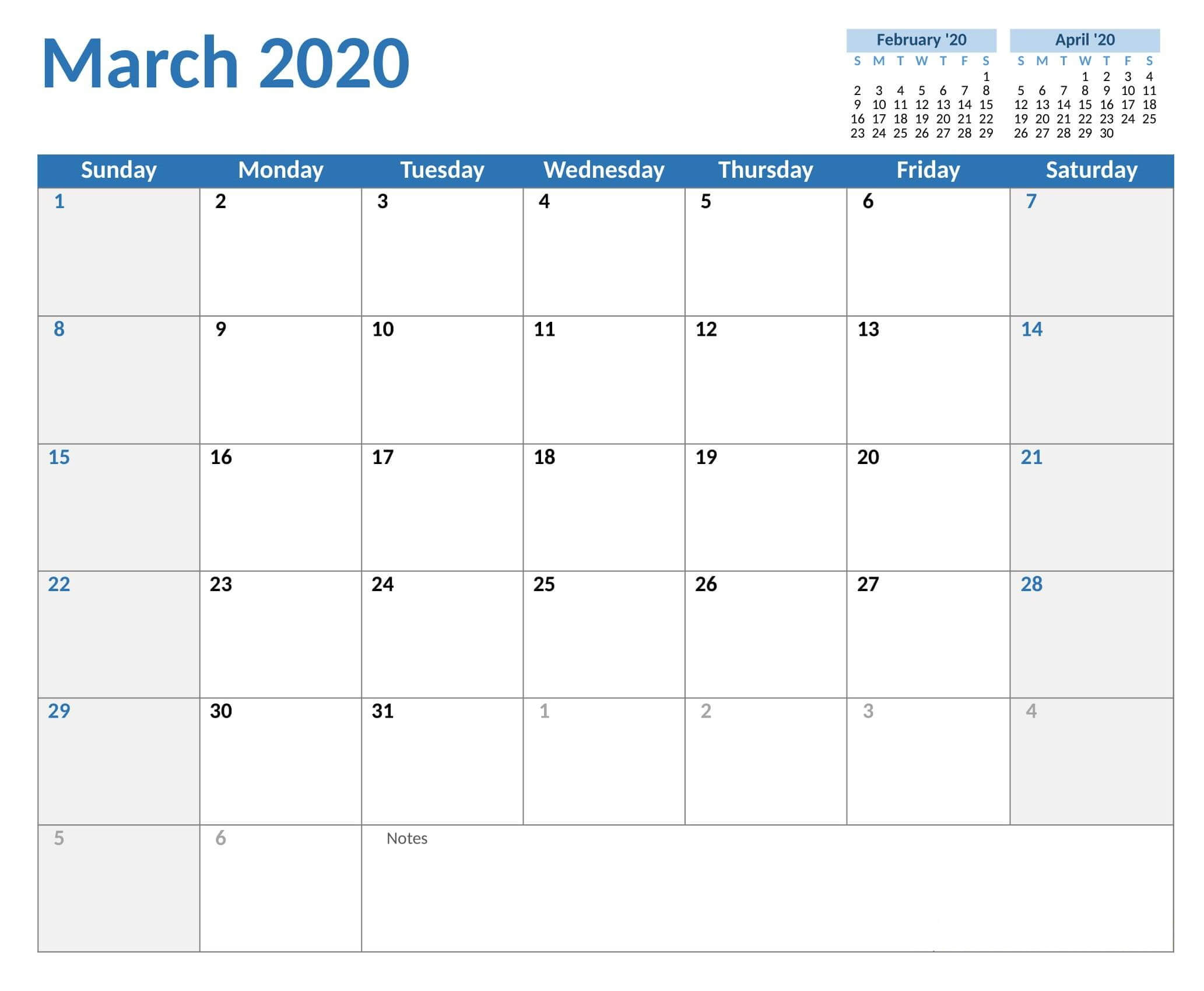 2020 Monthly Calendar Printable Showing Previous Month And Next Month