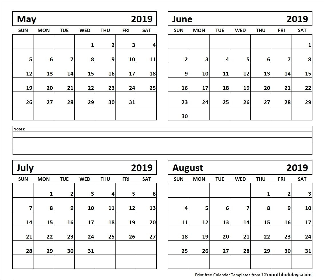 Printable Balnk Calander For June July And August