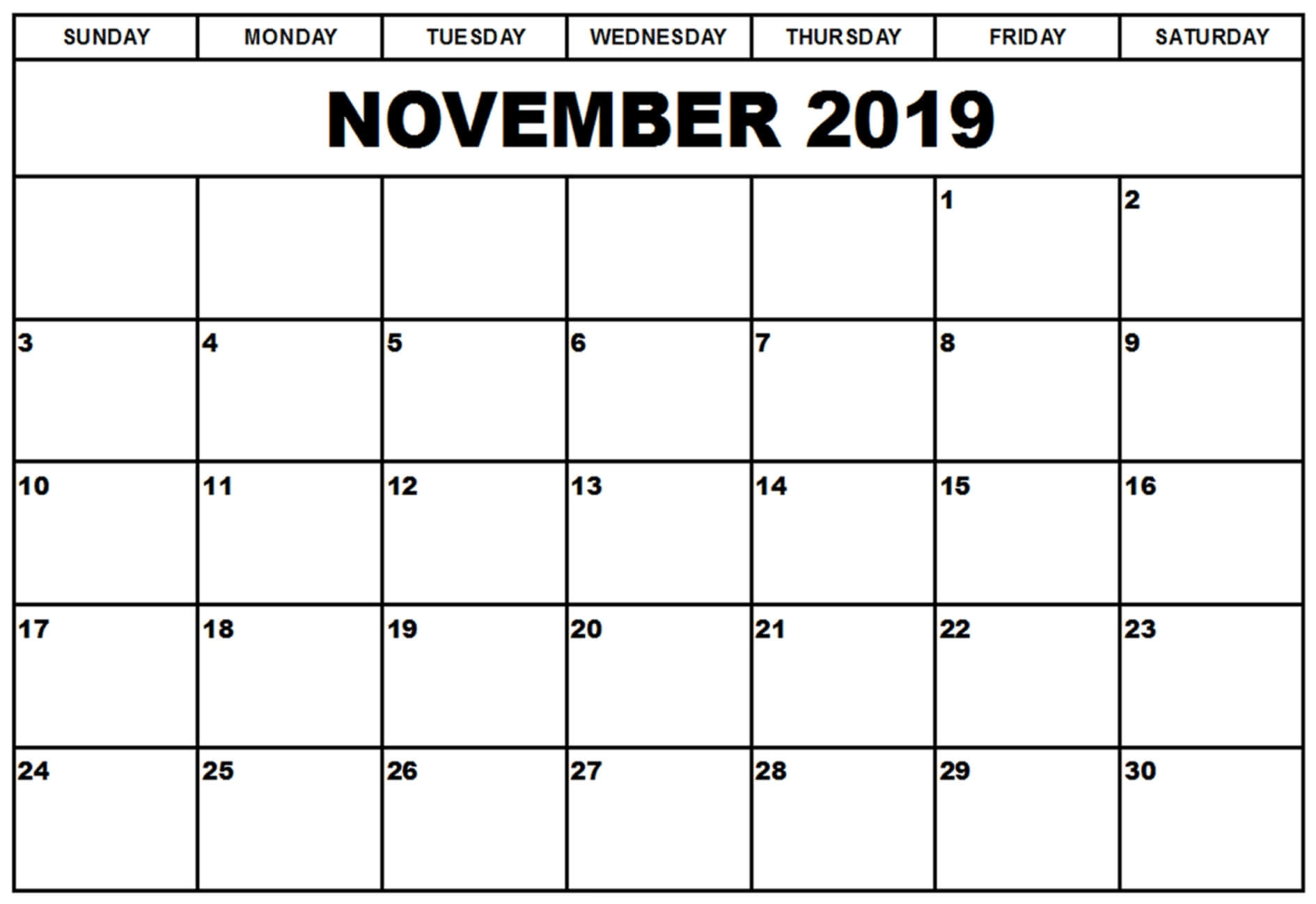 Calendar November 2019 Printable Template - 2019 Calendars