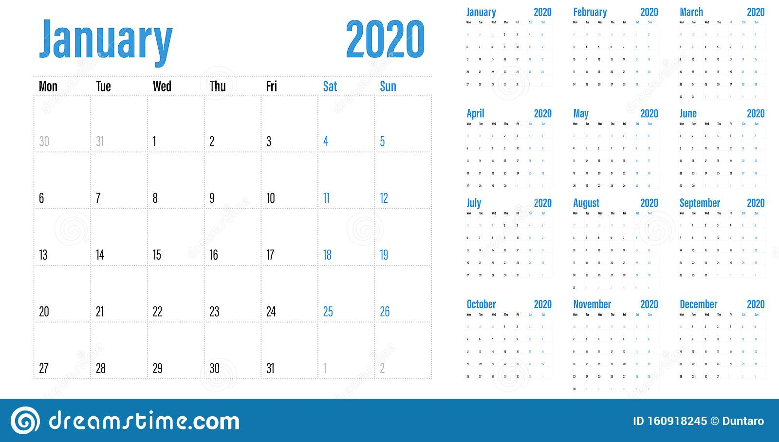 Calendar Planner 2020 Template Vector Illustration Stock