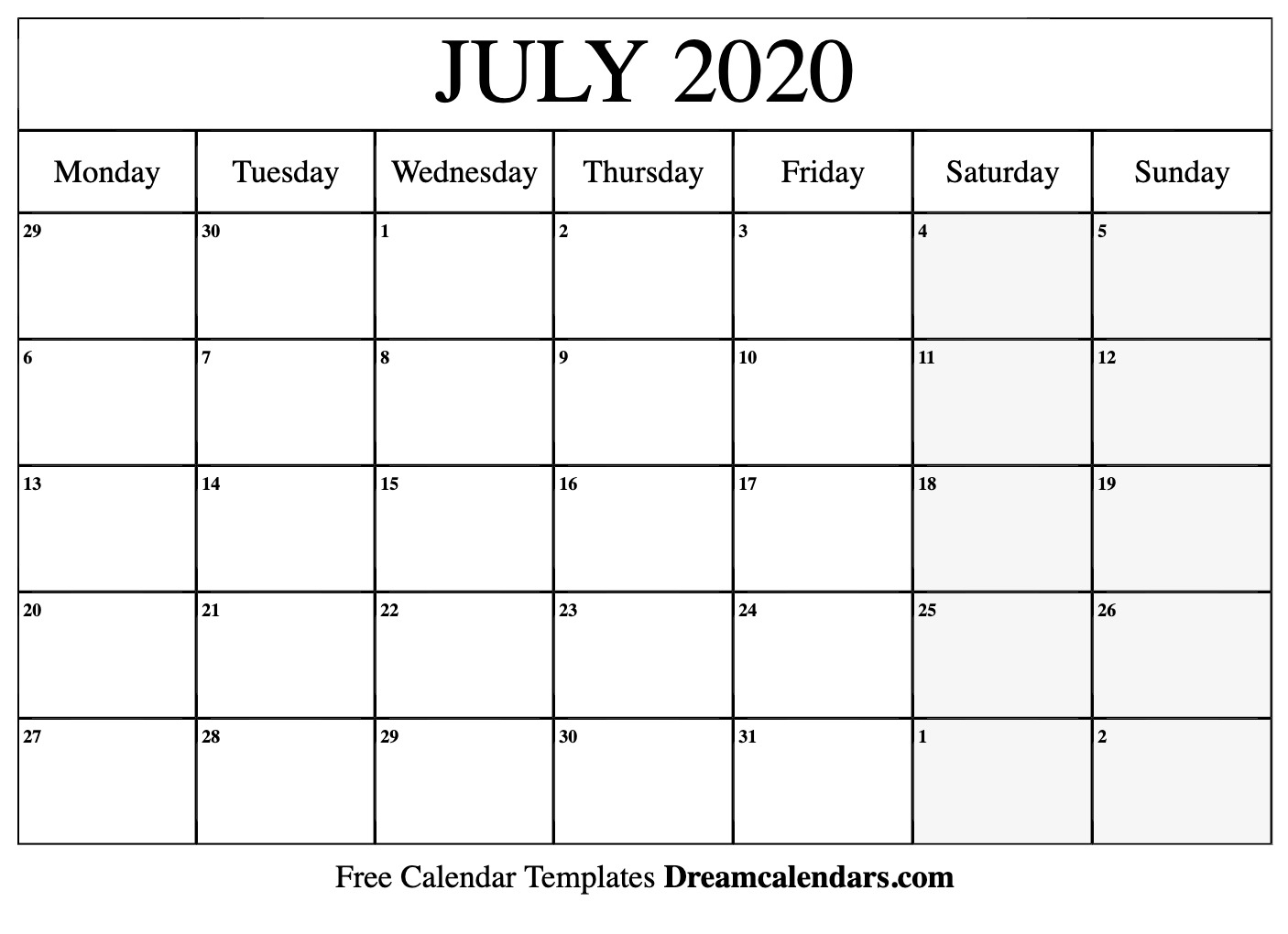 Calendar Printable July 2020 - Tunu.redmini.co