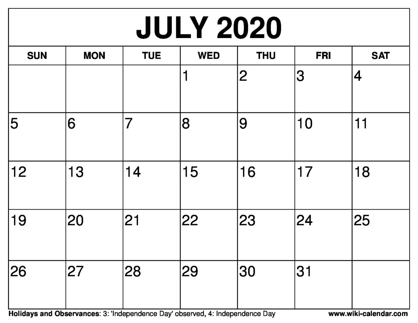 Calendar Printable July 2020 - Tunu.redmini.co