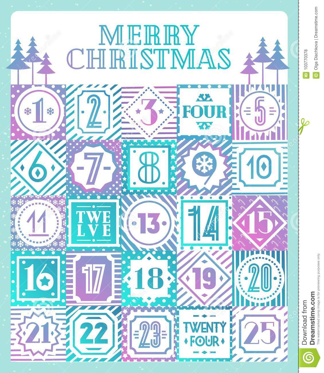 Christmas Countdown Calendar Printable Tags Color Style With