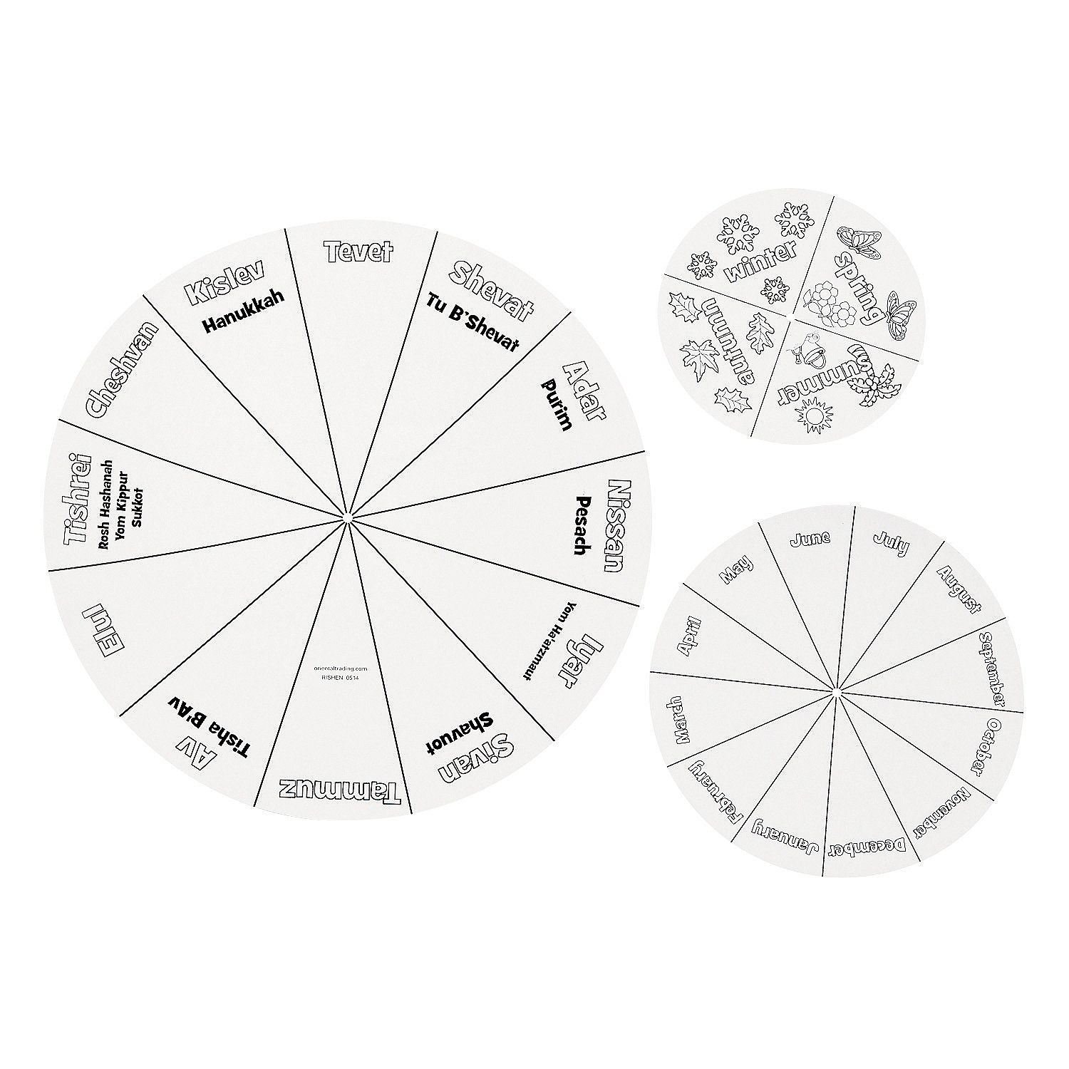 Color Your Own Jewish Calendar Wheels, Coloring Crafts
