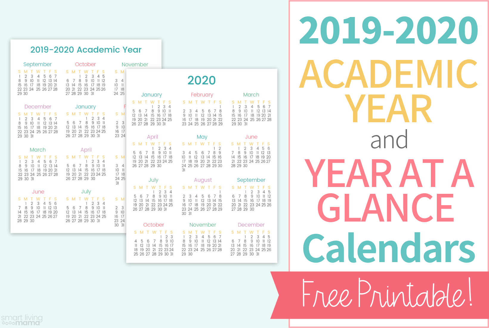 Colorful Printable Calendars For 2019-2020 | Smart Living Mama