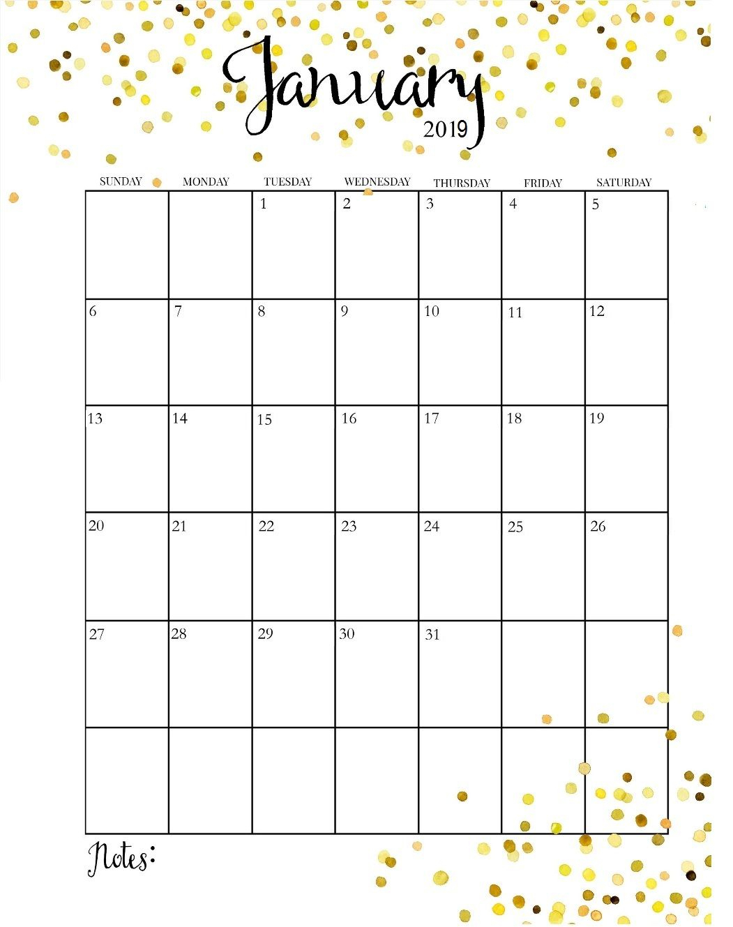 Cute January 2019 Calendar | Шаблоны Календарей, Календарь