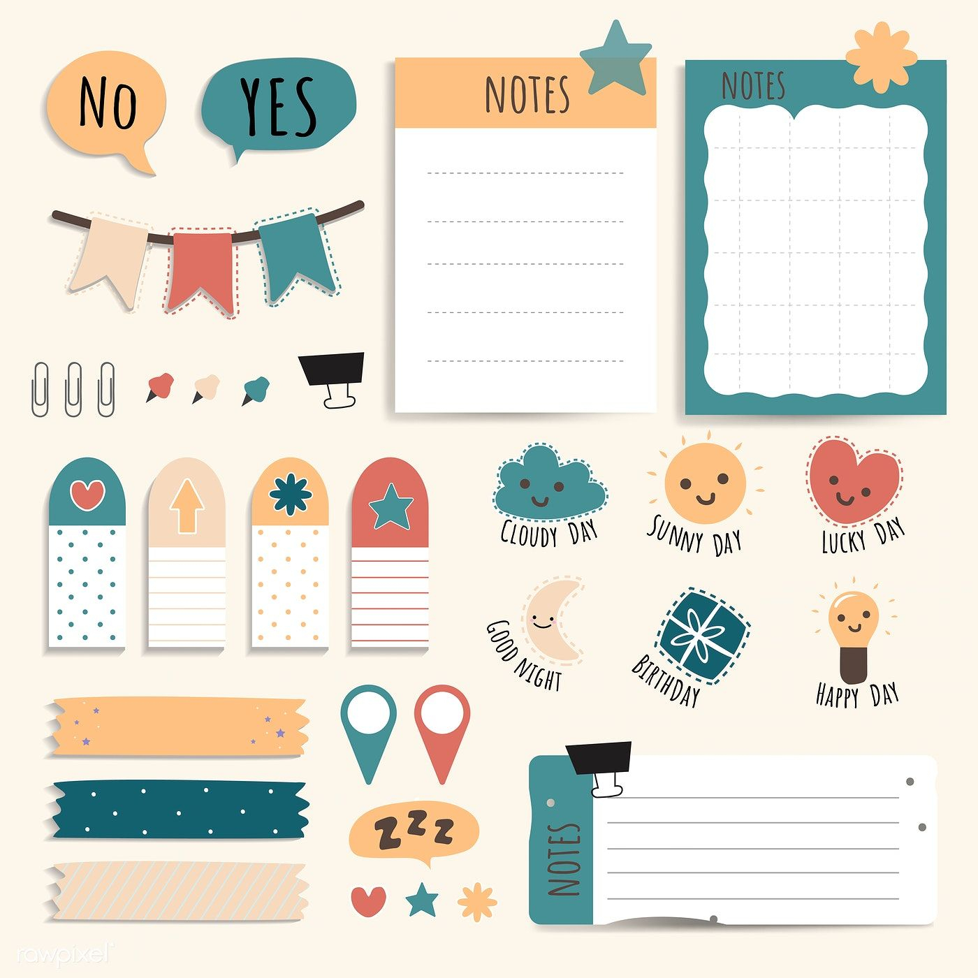 Cute Sticky Note Papers Printable Set | Free Image