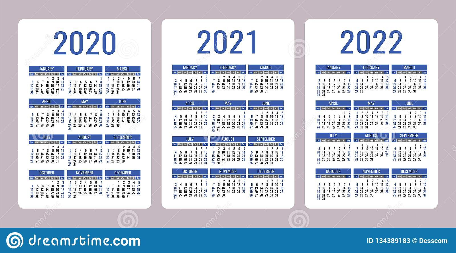 Календарь 2020, 2021, 2022 Лет Вертикальный Шаблон Дизайна