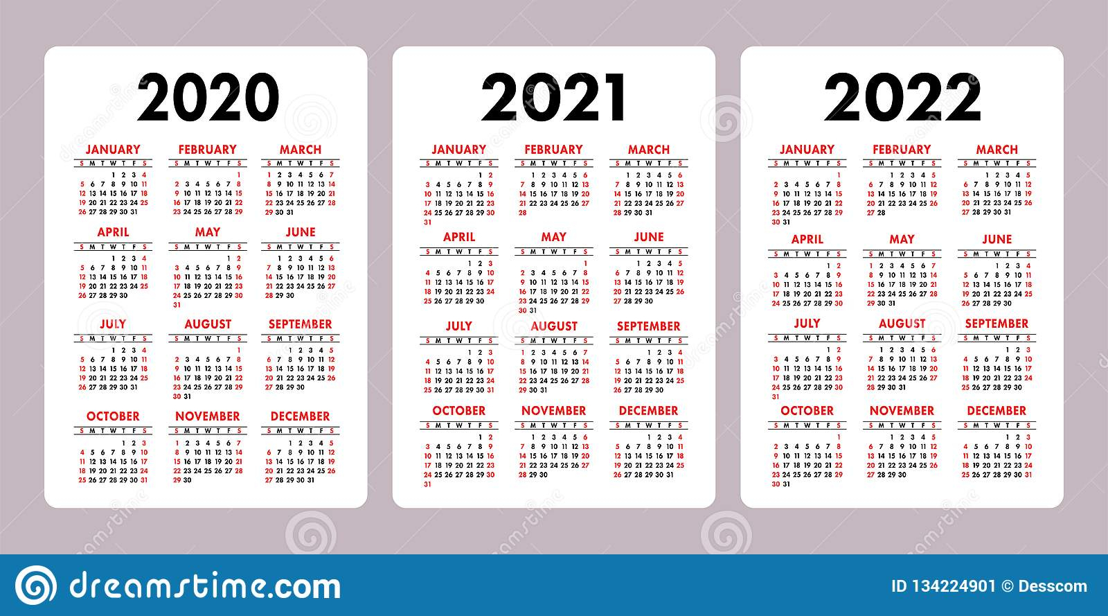 Календарь 2020, 2021, 2022 Лет Вертикальный Шаблон Дизайна
