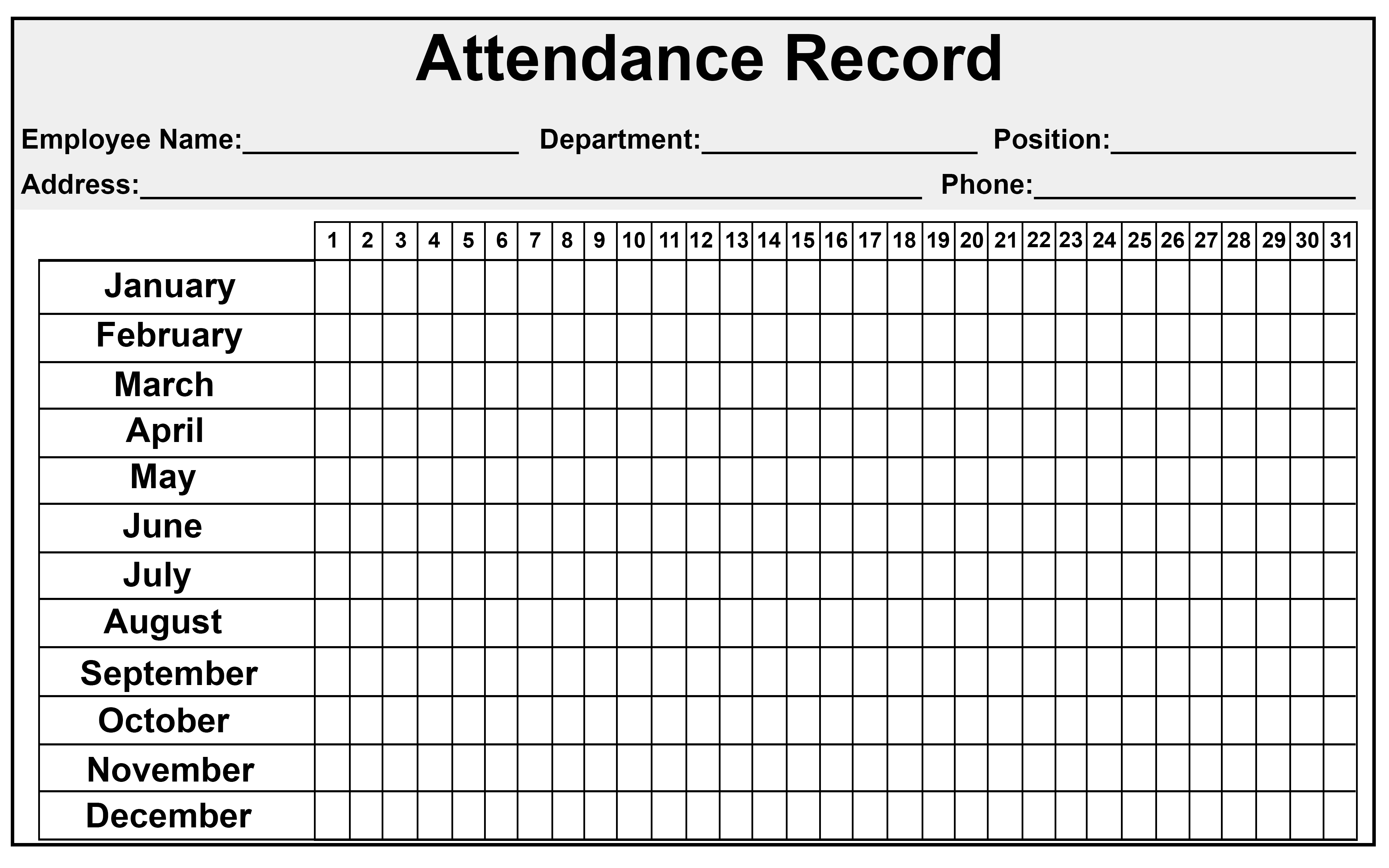Daily/monthly Employee Attendance Sheet Template Free | How