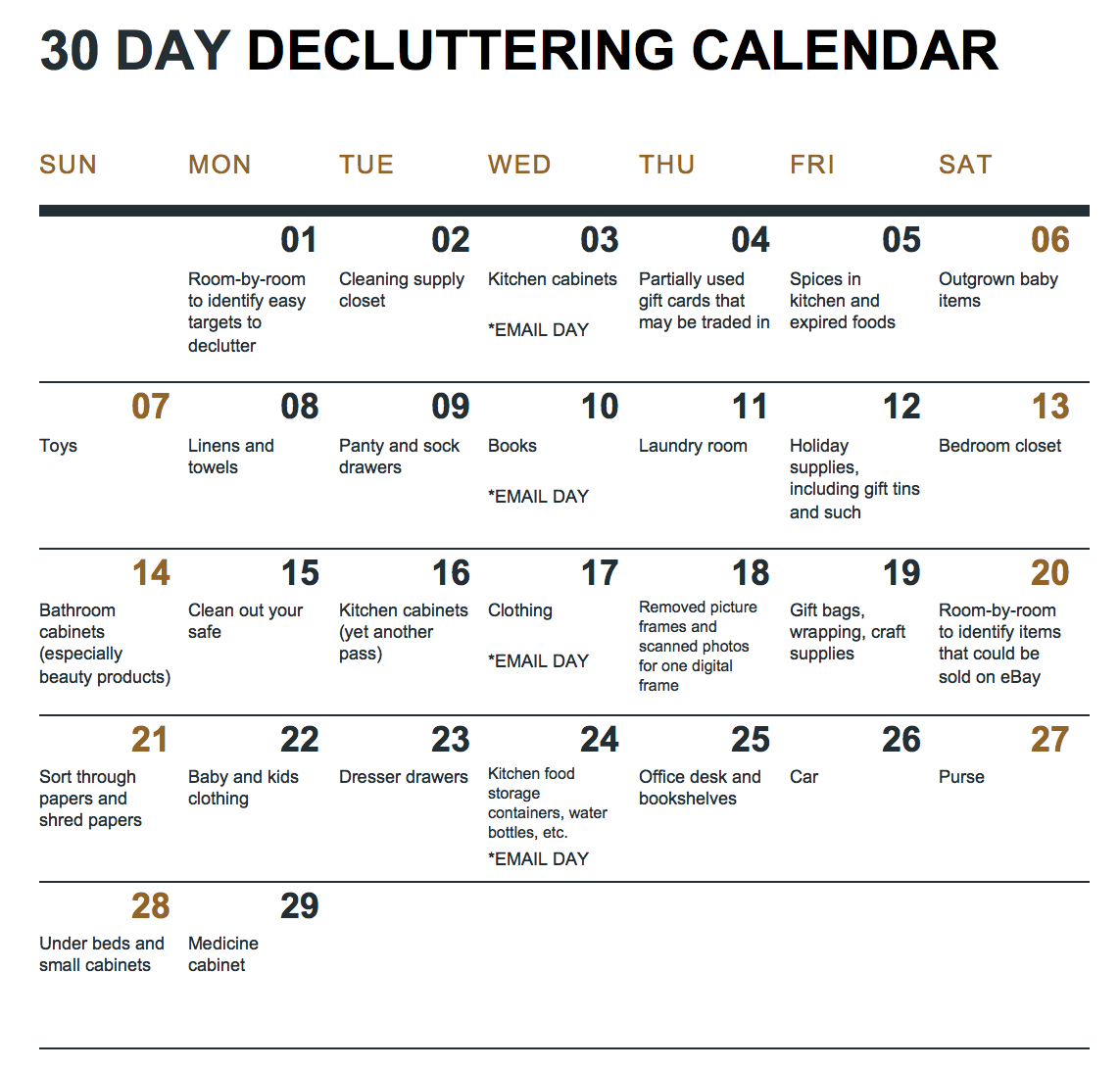 daily declutter calendar