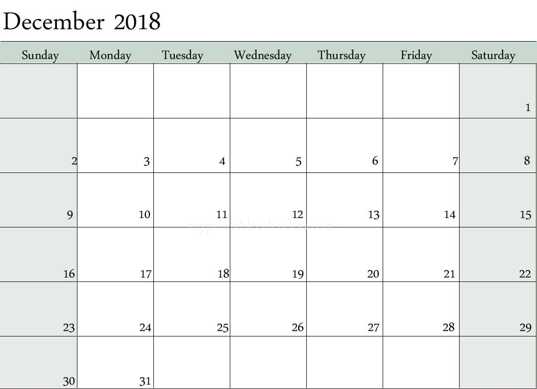 December 2018 Calendar Monday To Sunday | December 2018