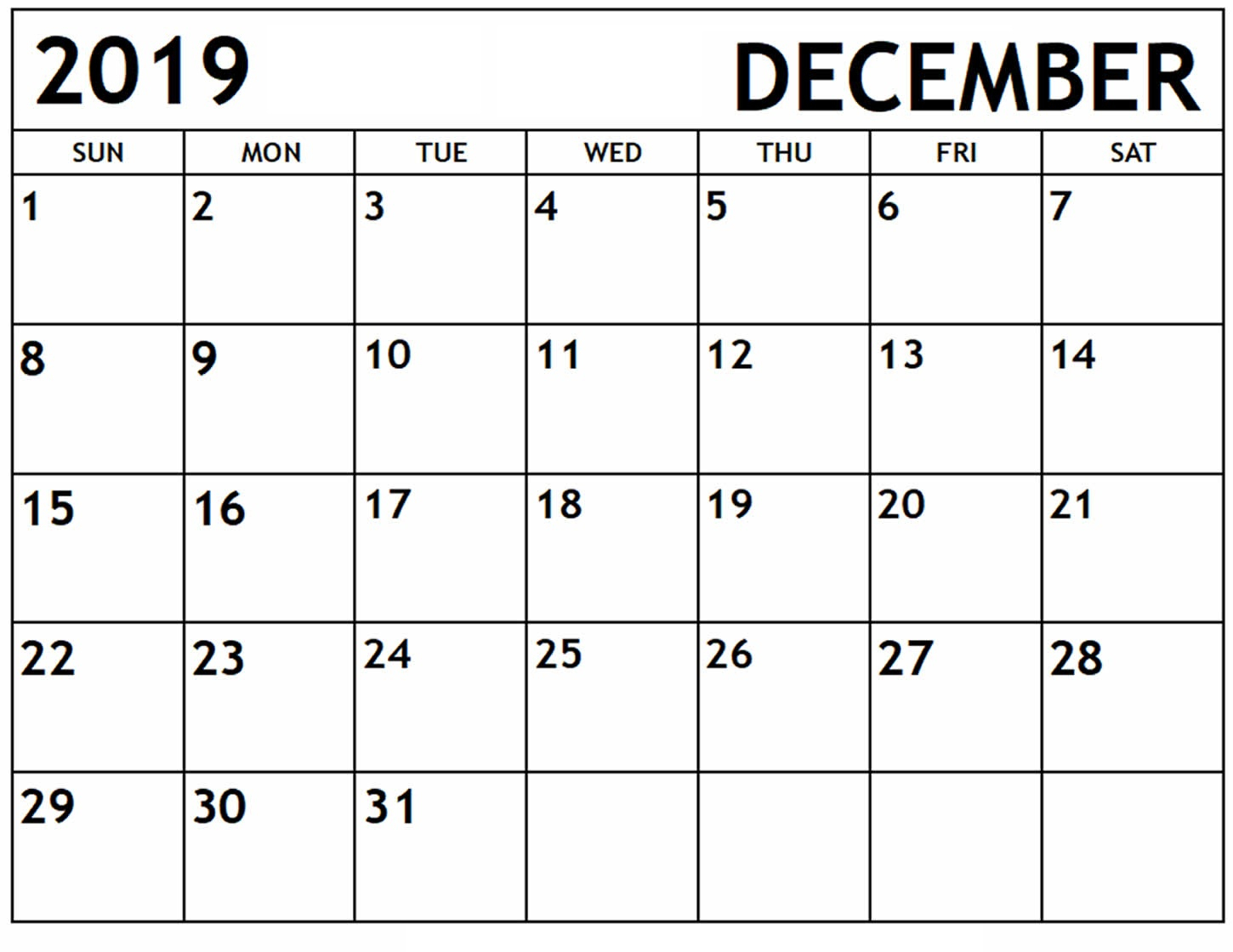 December 2019 Calendar Printable Daily, Monthly, Weekly