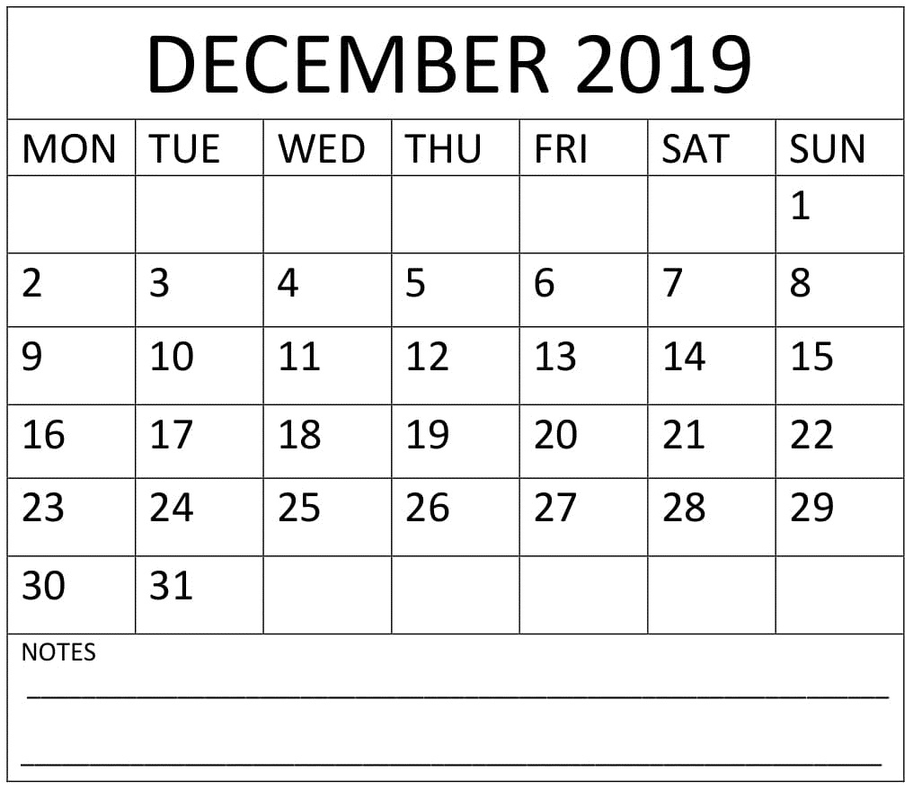 December 2019 Calendar With Week Numbers – Free Latest