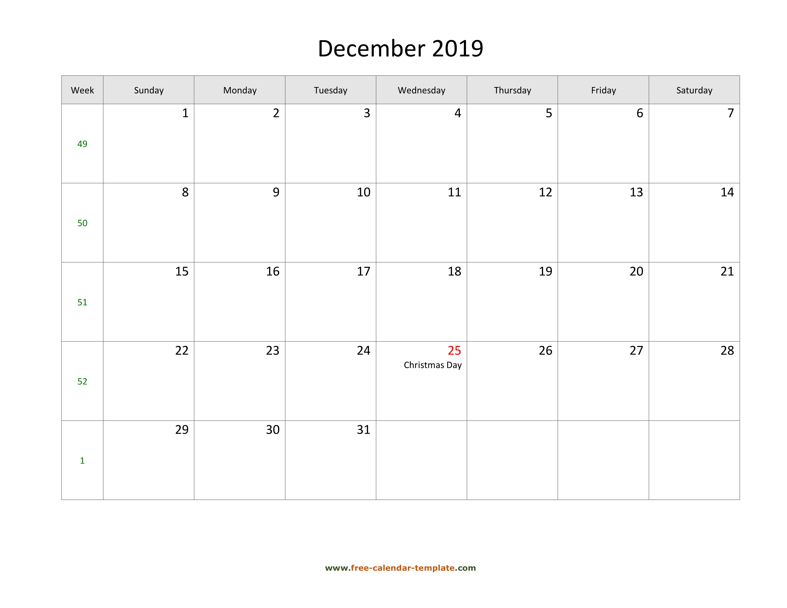 December 2019 Free Calendar Tempplate | Free-Calendar