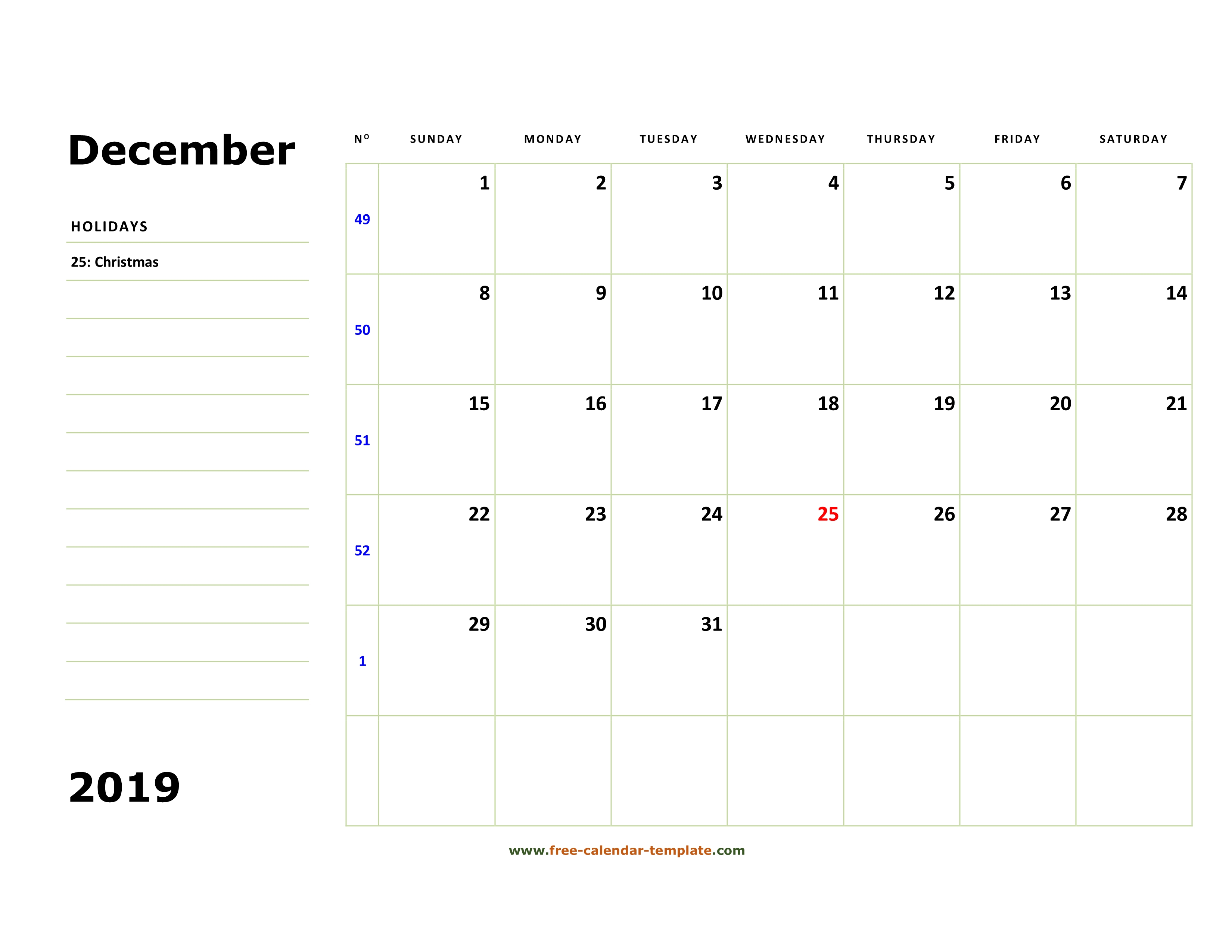 December 2019 Free Calendar Tempplate | Free-Calendar