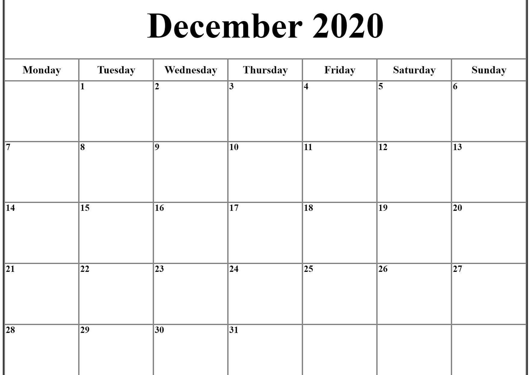 December 2020 Calendar Excel | December Calendar, Printable