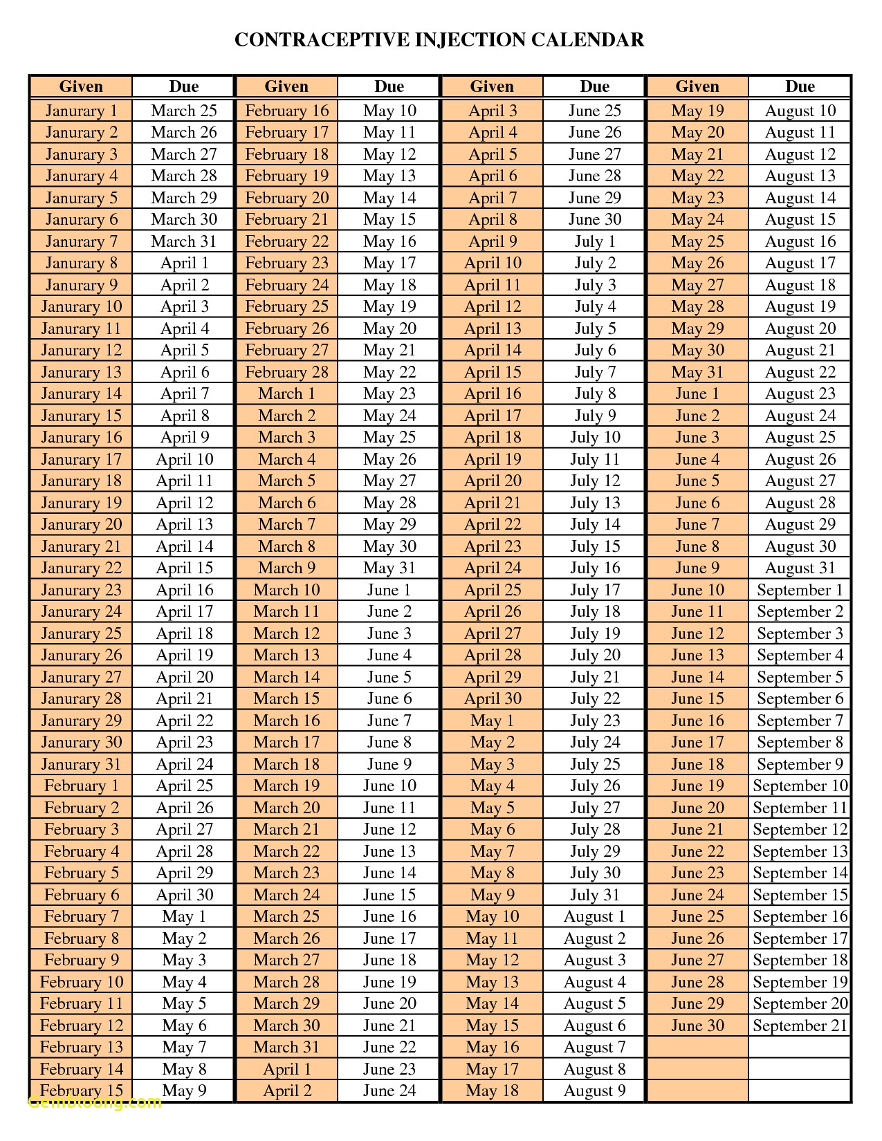 Depo Provera Calendar Printable Pdf Example Calendar Printable