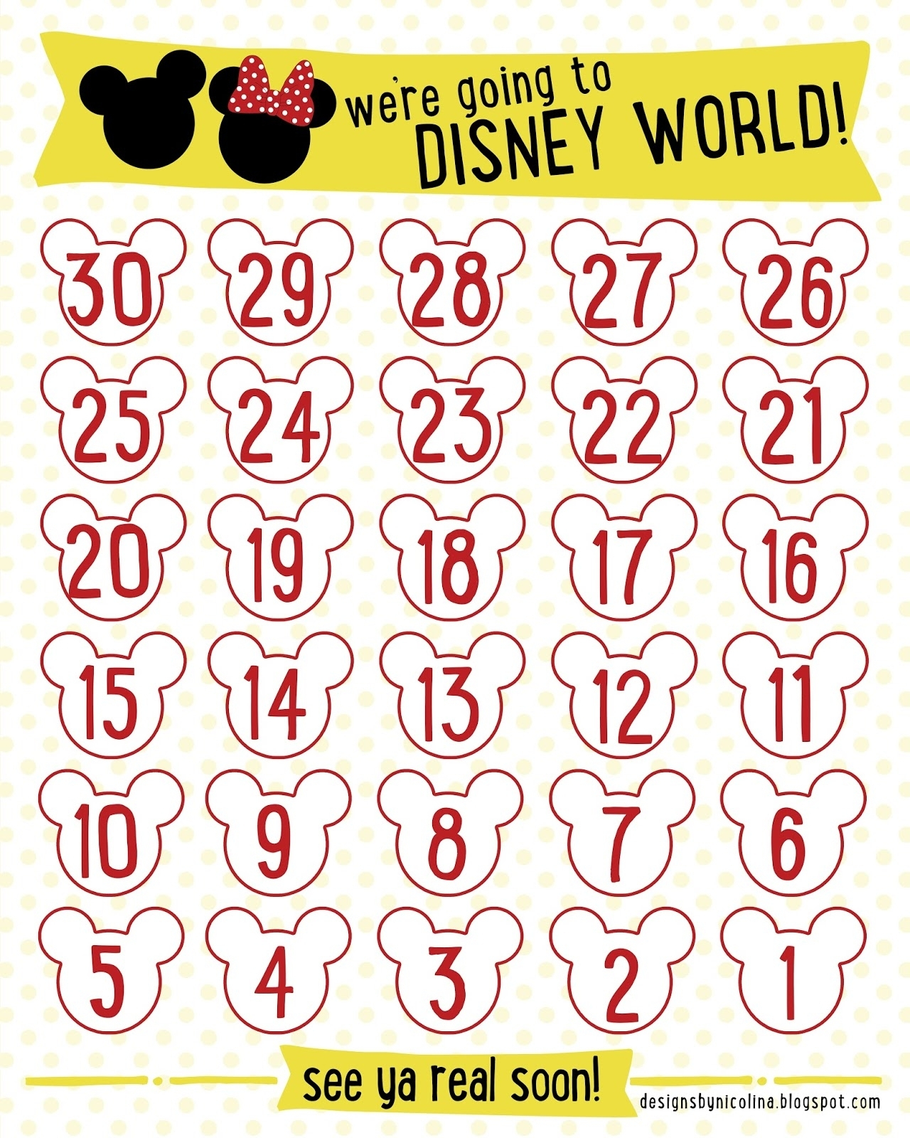 Disney Countdown Calendar Template | Monthly Printable Calender