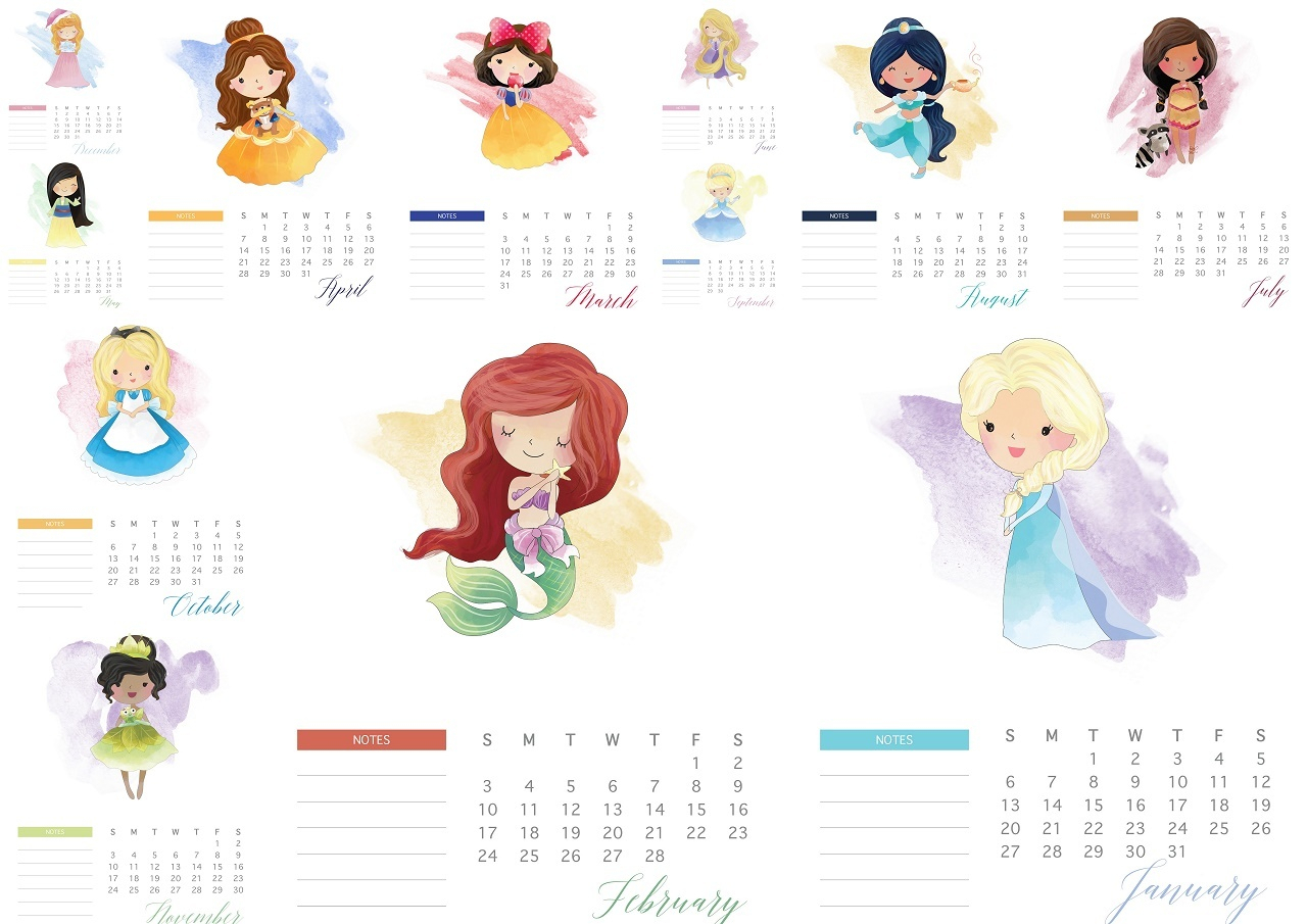 Disney Princess 2019 Free Printable Calendar. - Oh My Fiesta