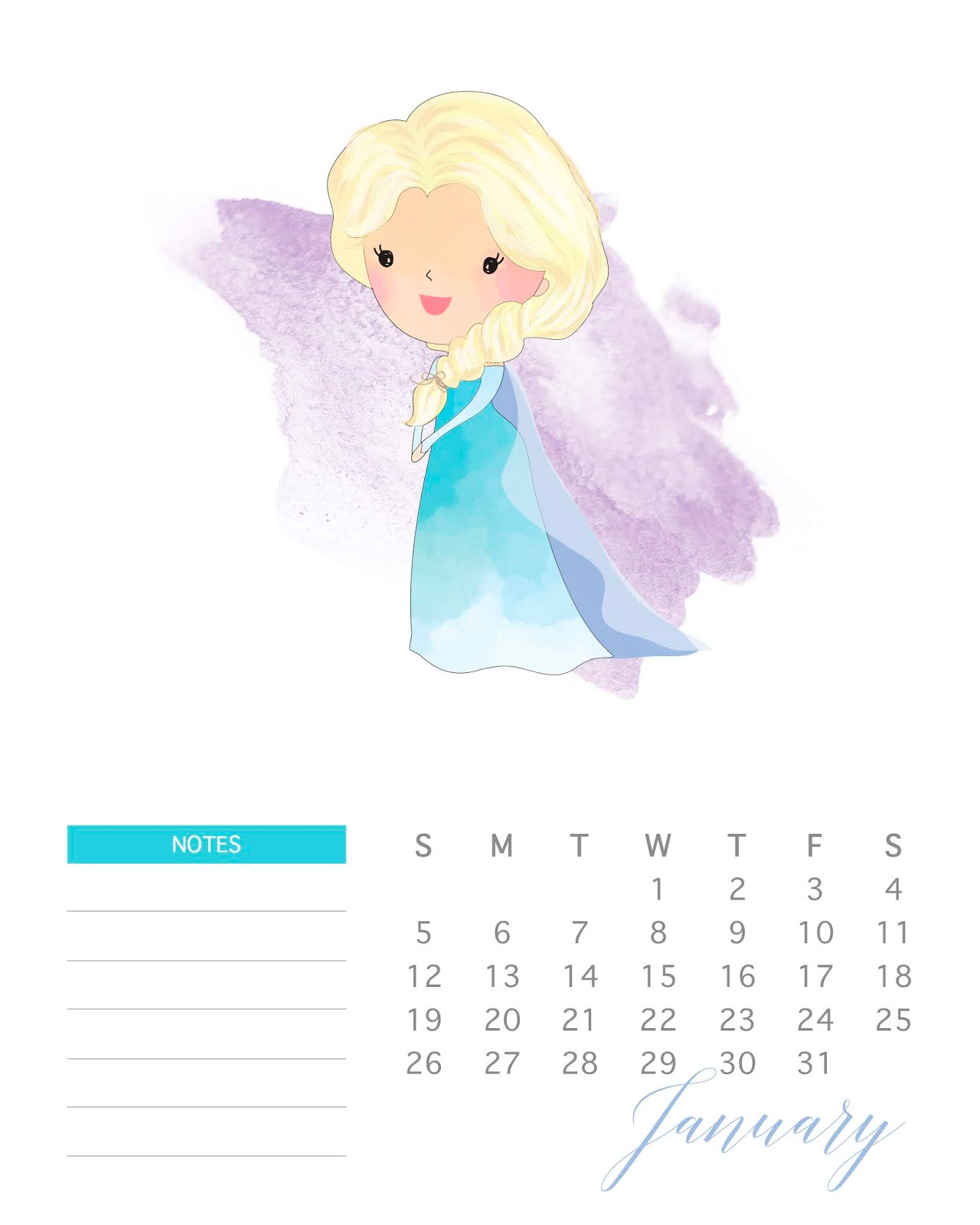 Disney Princess: Free Printable 2020 Calendar. - Oh My