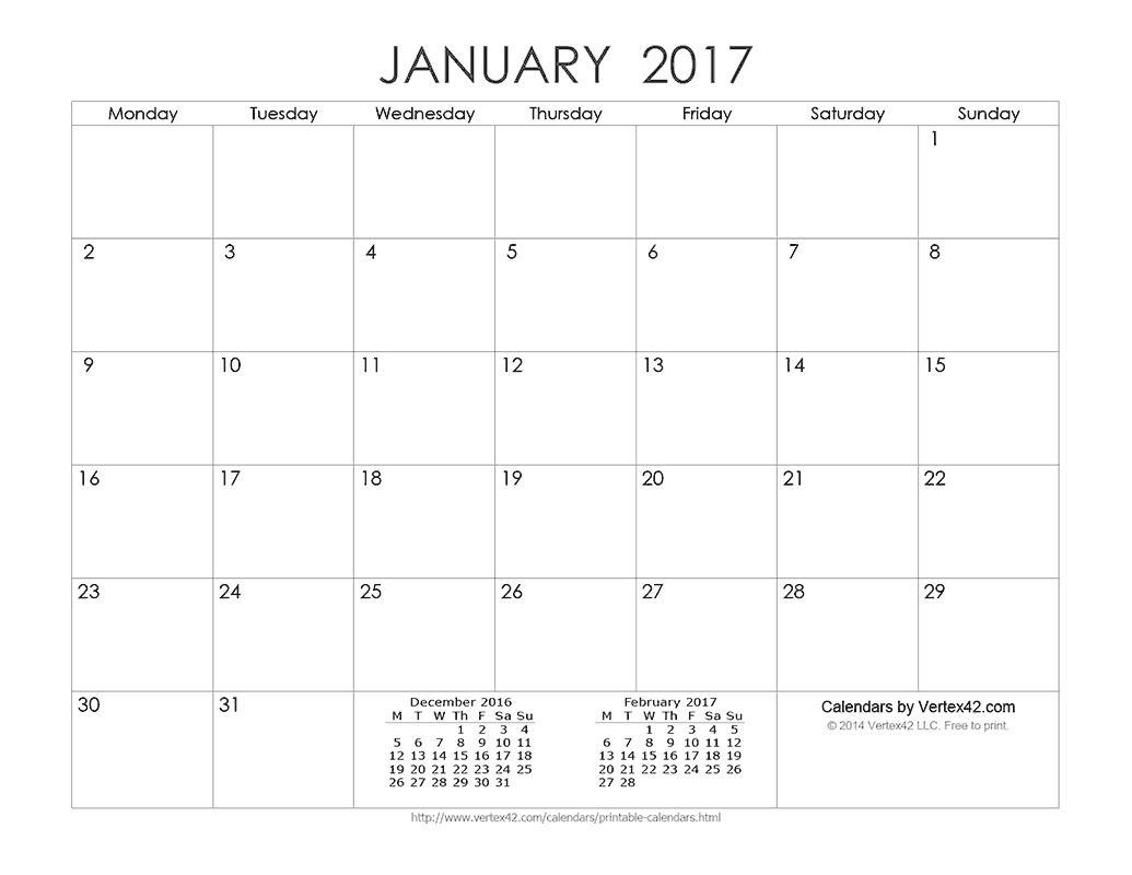 Download A Free Printable Ink Saver 2017 Calendar From