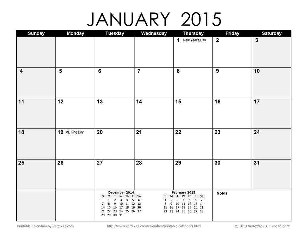 Download A Free Printable Monthly 2015 Calendar From