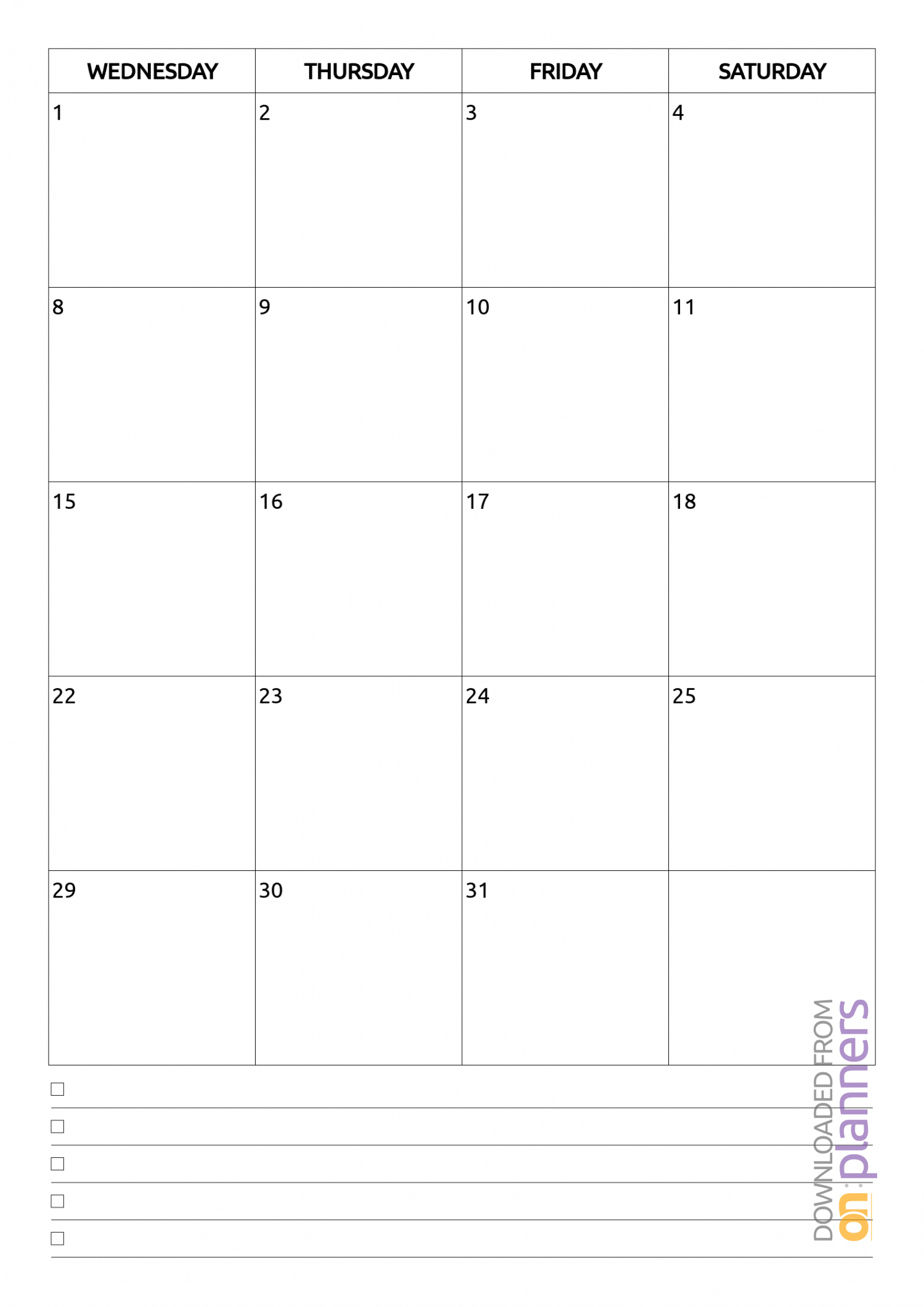 Download Printable Monthly Calendar With Notes Pdf