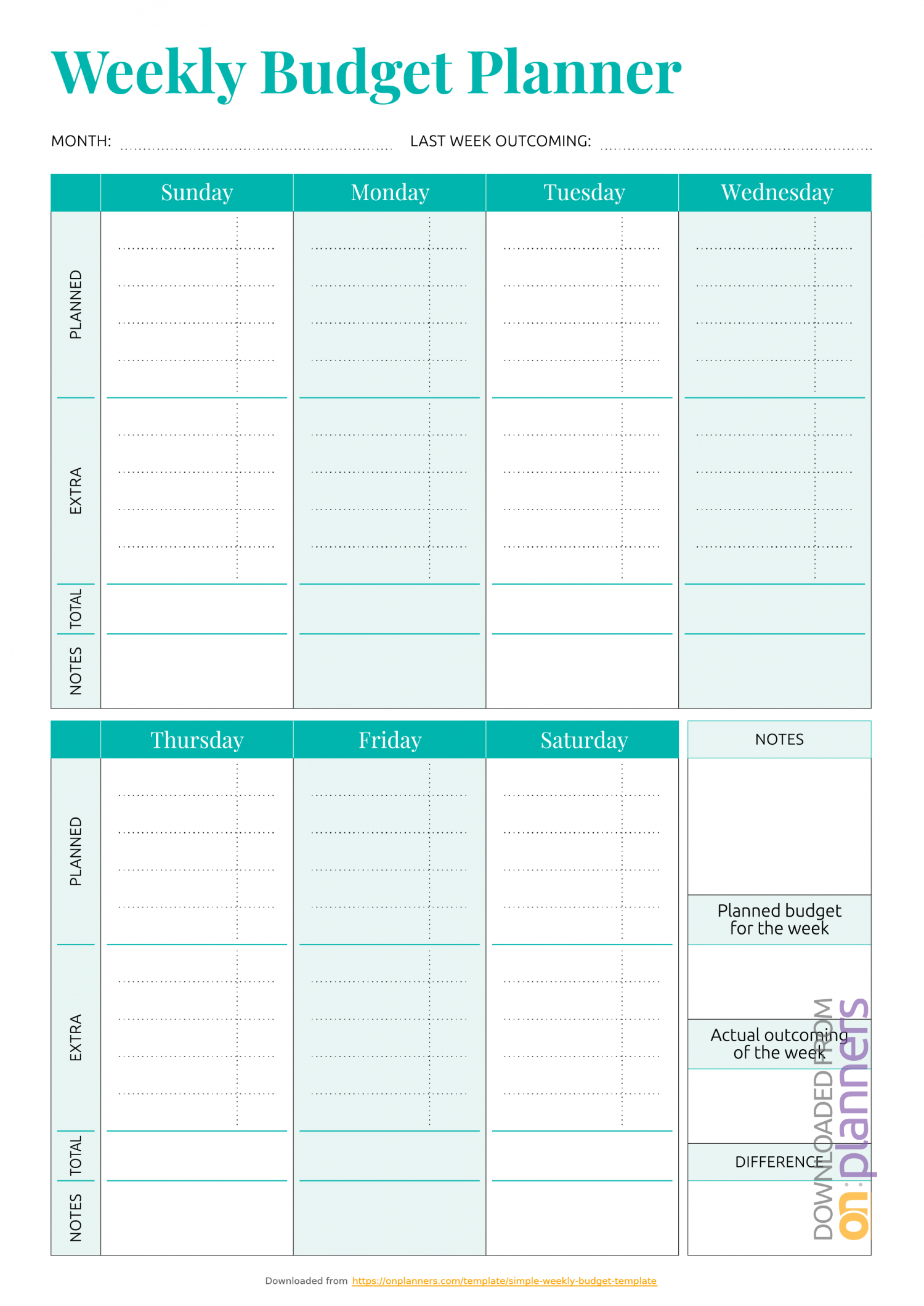 free budget calendar