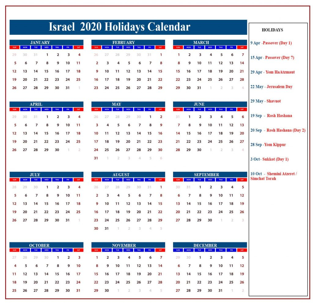 2020 Jewish Calendar Year Printable | Example Calendar Printable