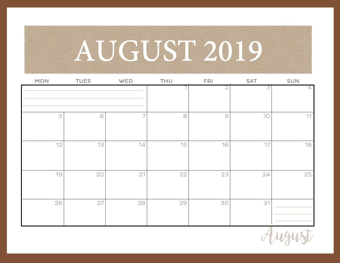 Editable August 2019 Calendar Template - Pdf, Word, Excel