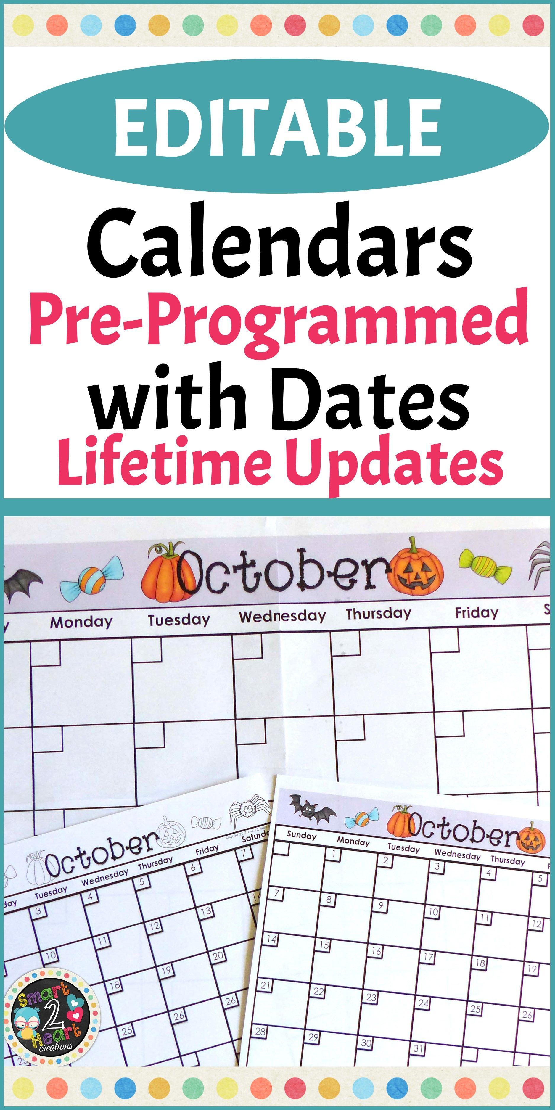 Editable Calendars 2019-2020 (Lifetime Updates) | Classroom