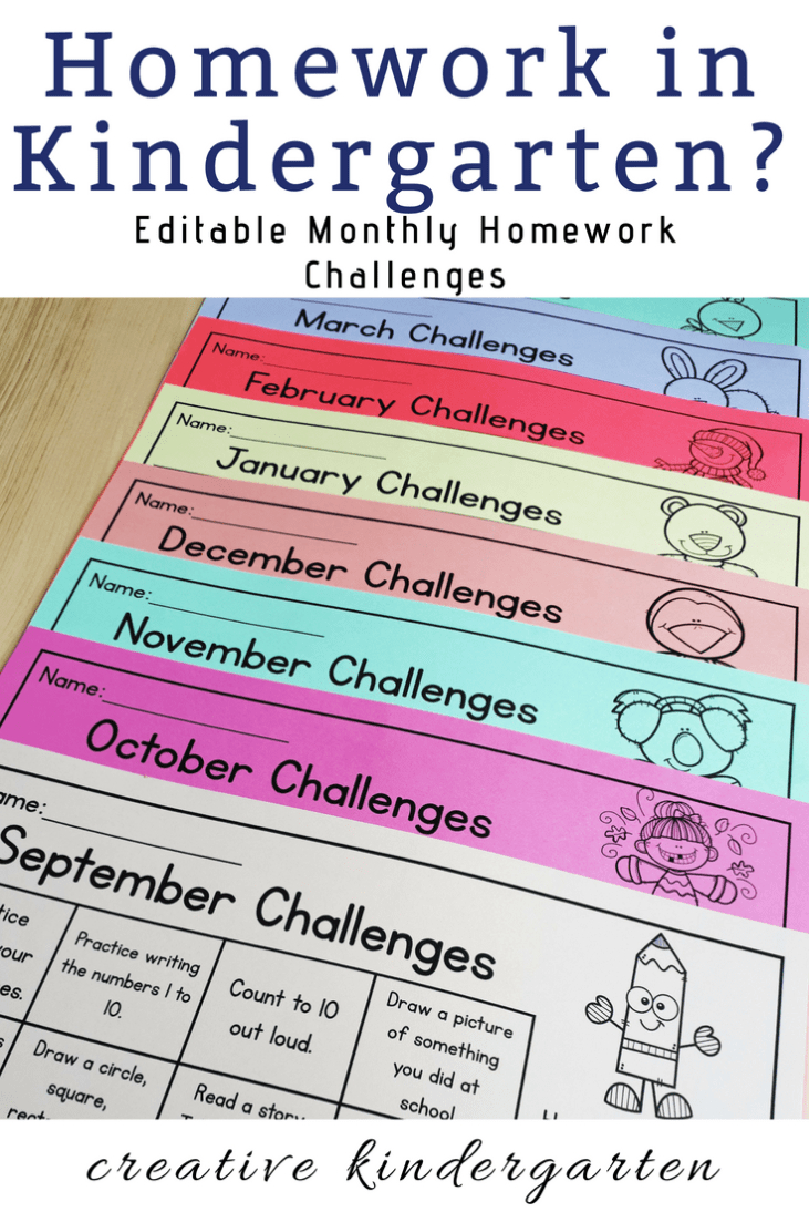 Editable Monthly Homework Challenges For Kindergarten