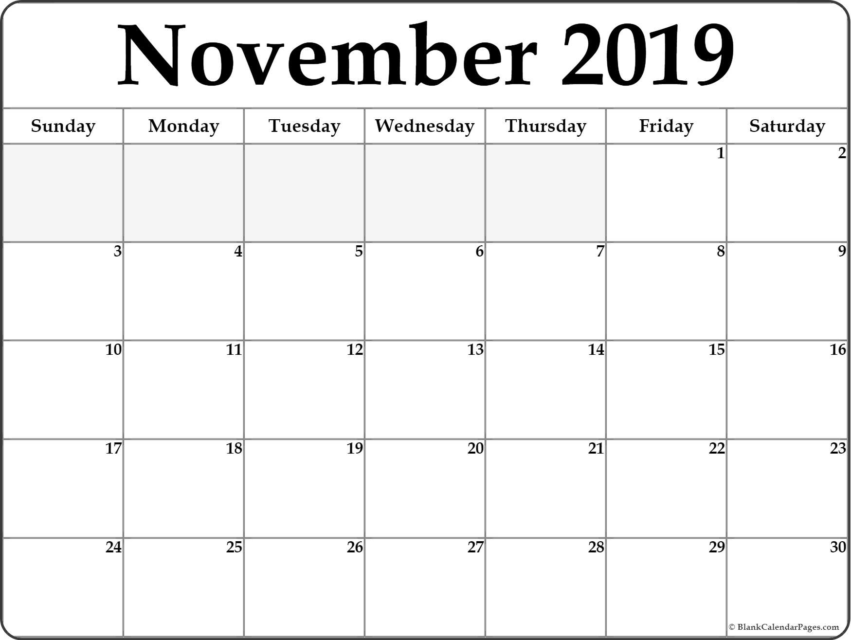 Editable November 2019 Printable Calendar - Word, Pdf, Excel