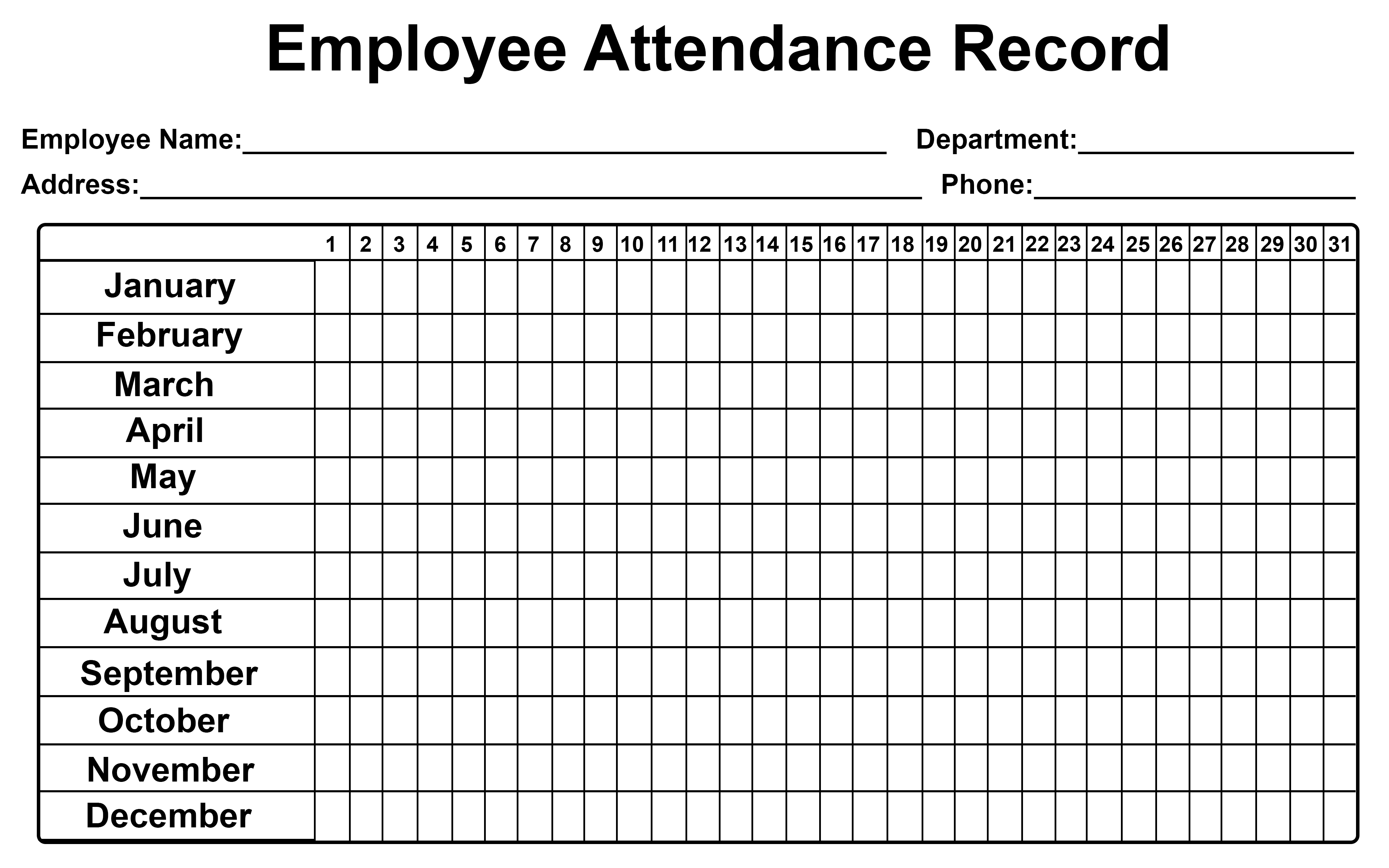 Free Printable Employee Attendance Calendars 2020 ...