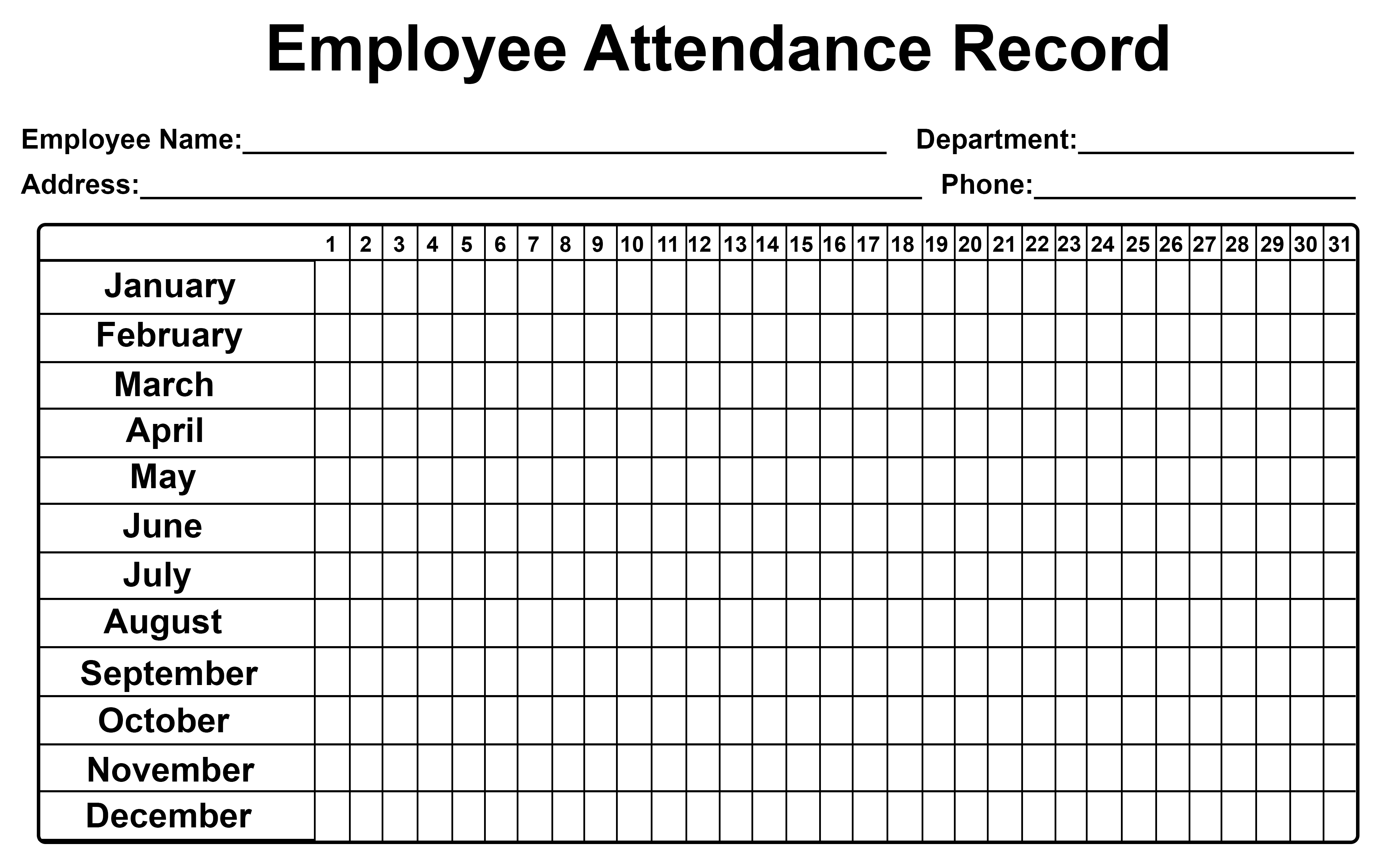 Employee Attendance Tracker Sheet 2019 | Printable Calendar