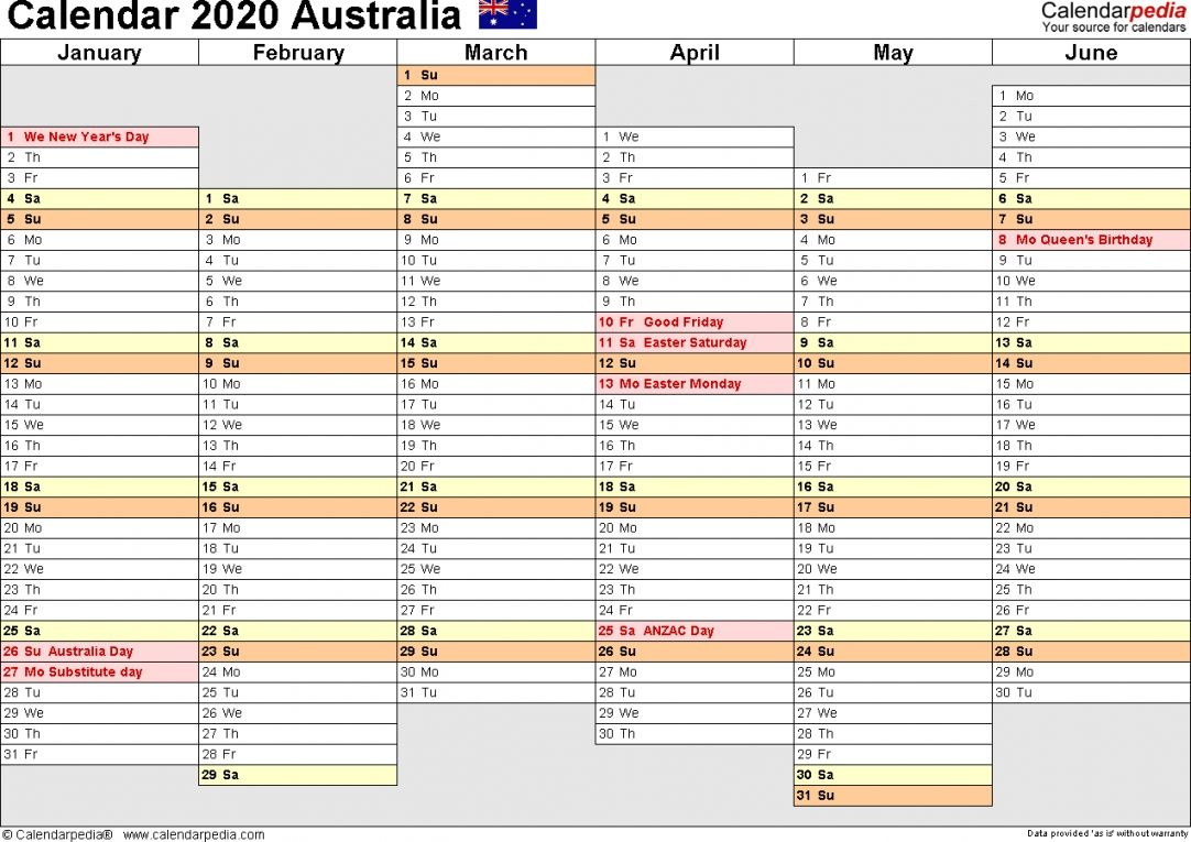 2020 Calendar Australia Printable 