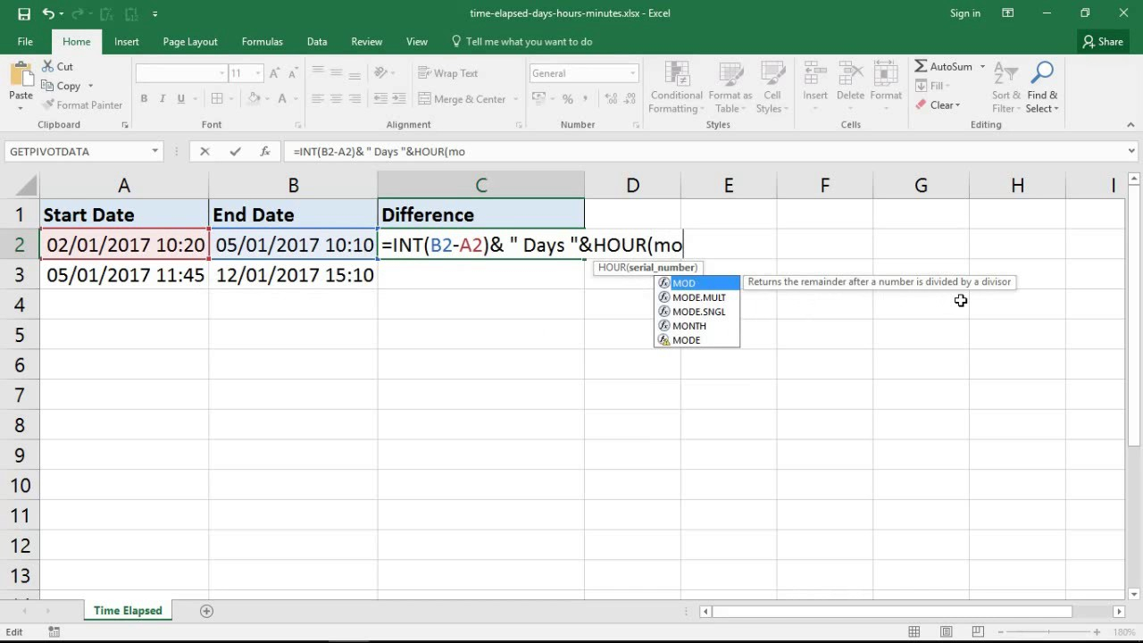 excel minus minutes calculation