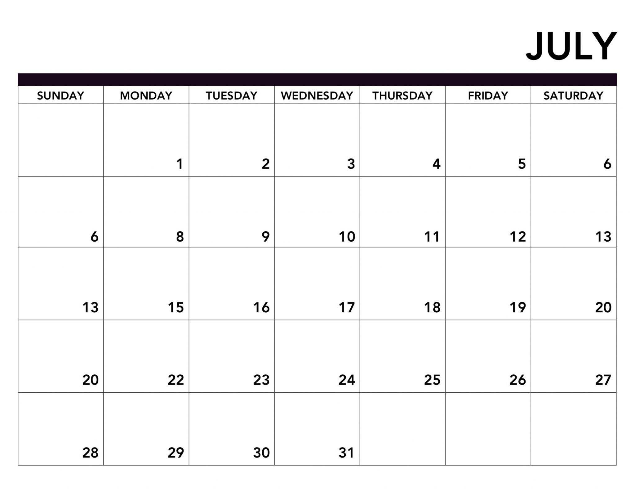 ? July Calendar 2019 Printable, Editable, A4, Landscape