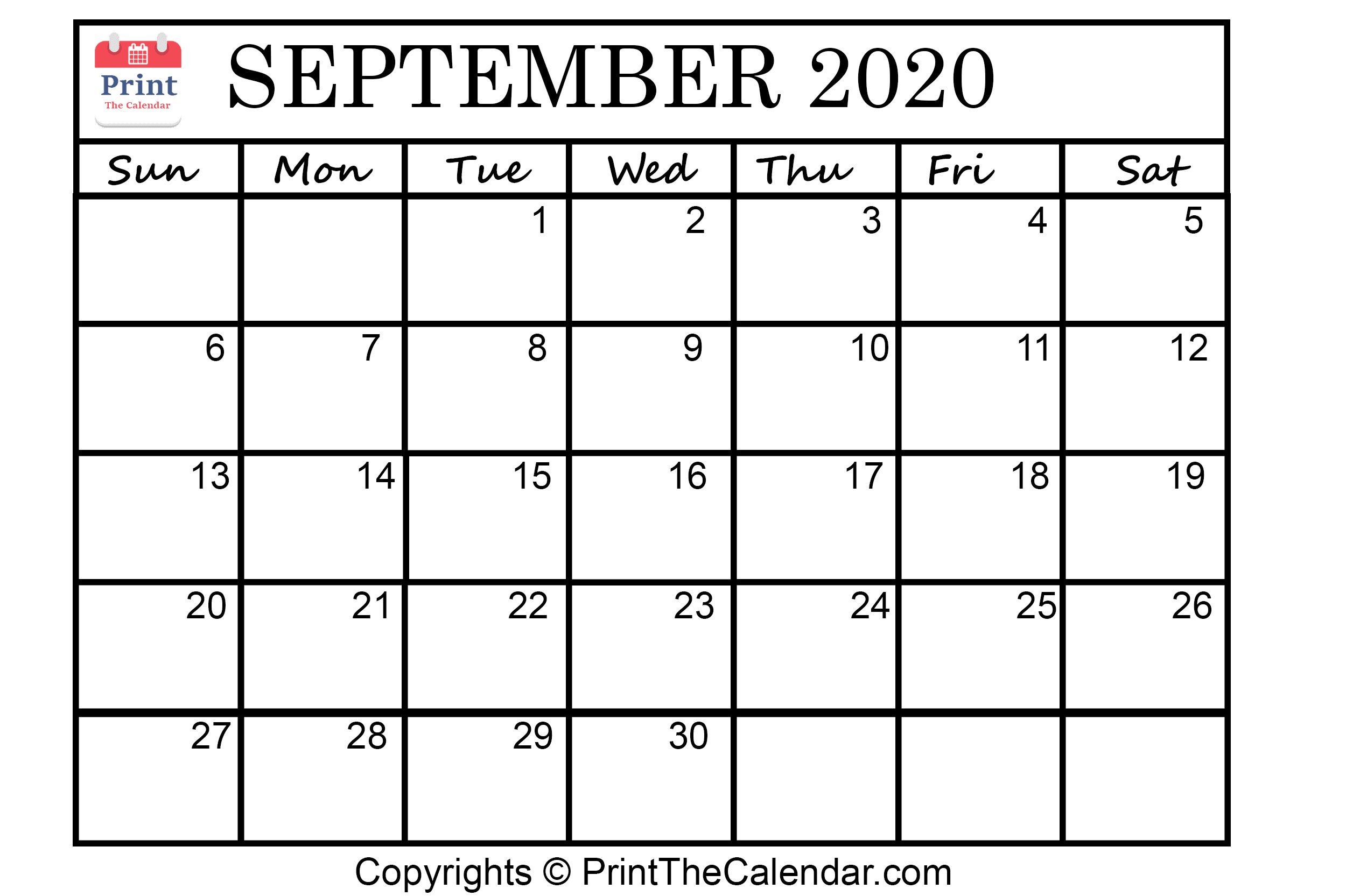 ?[Free}*^ September 2020 Printable Calendar For Word, Excel